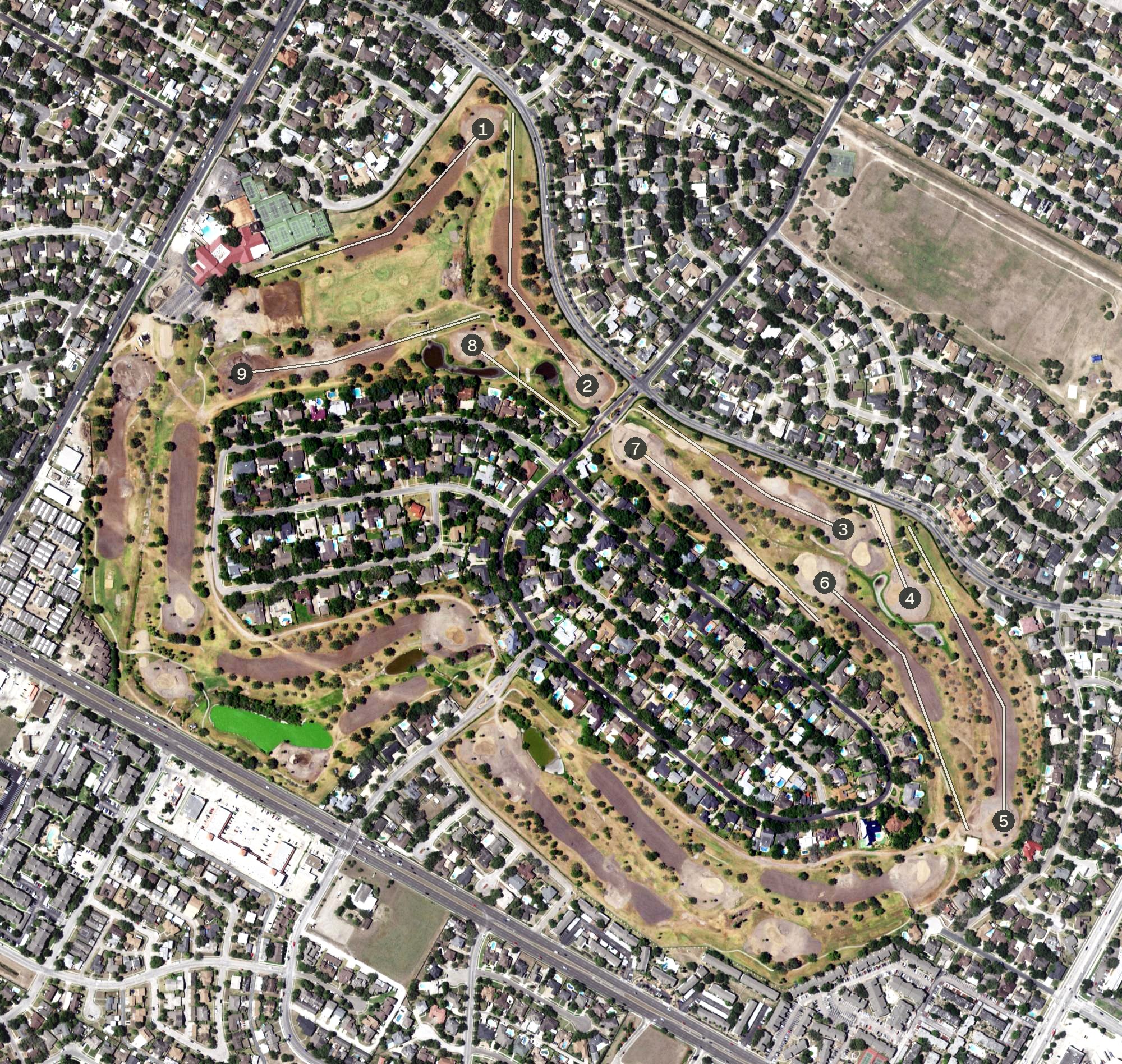 Aerial view of Corpus Christi Country Club Golf Course, TX