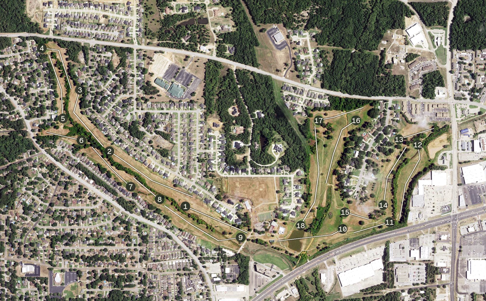 Aerial view of Crossing Creeks Country Club, TX