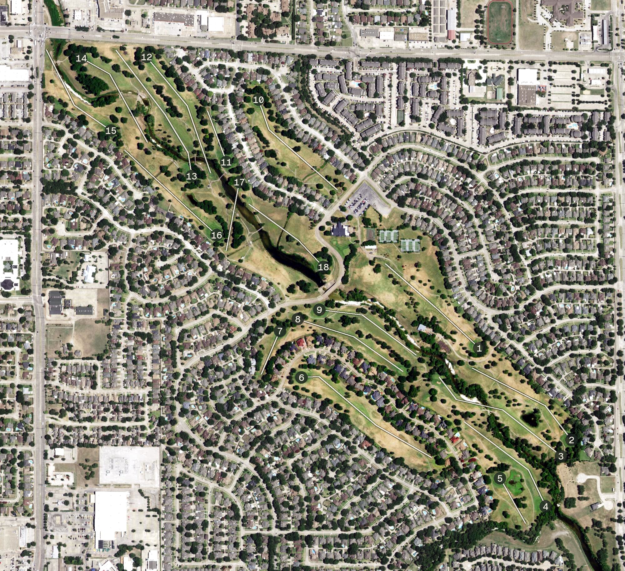 Aerial view of Duck Creek Golf Club, TX