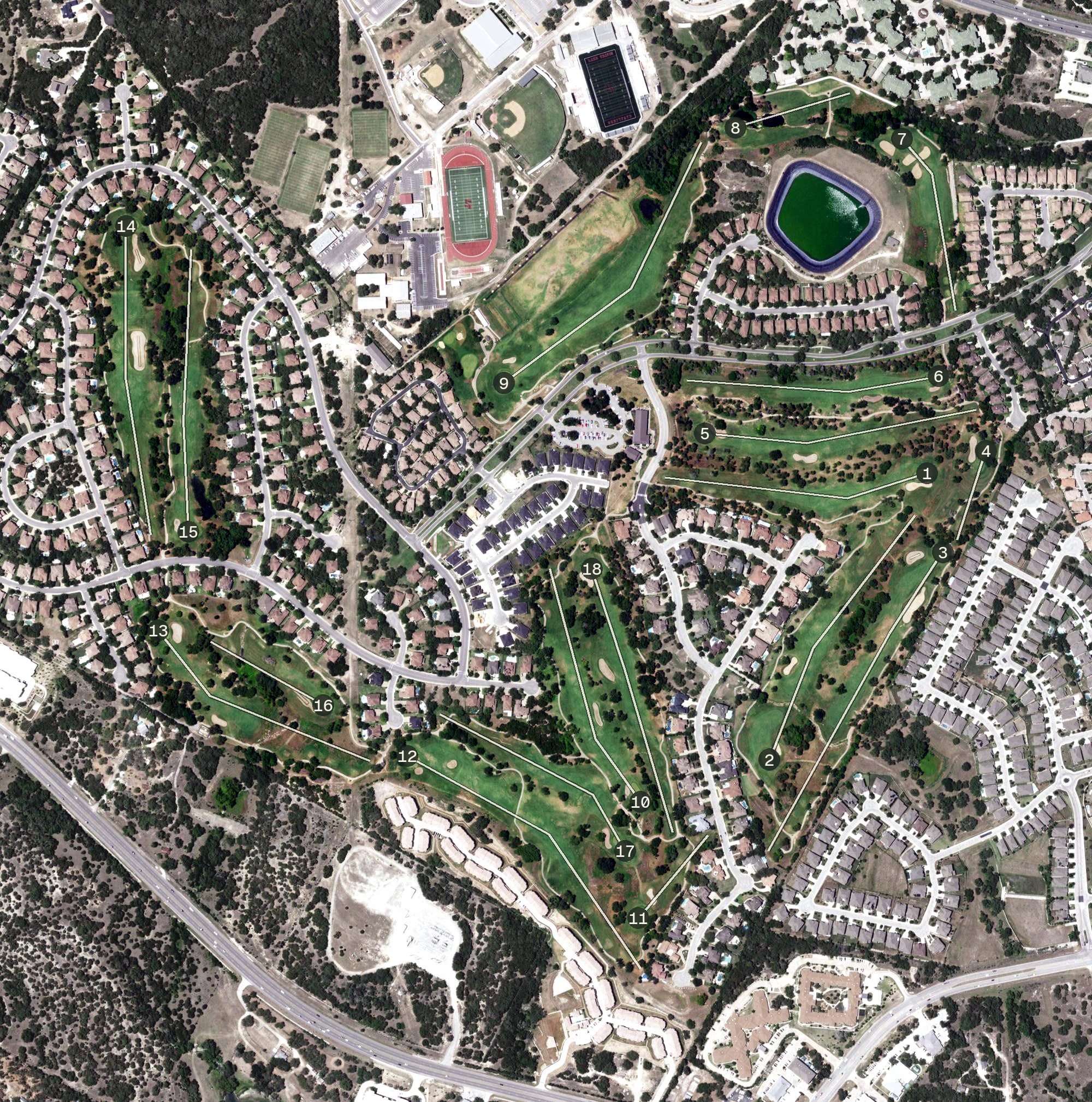 Aerial view of Falconhead Golf Course, TX