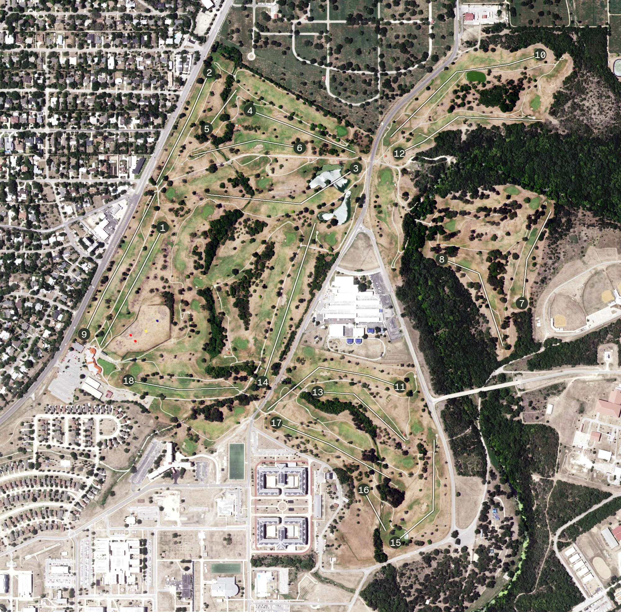 Aerial view of Fort Sam Houston Golf Course, TX