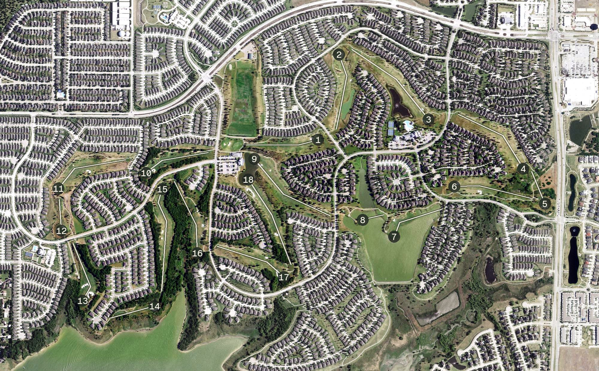 Aerial view of Frisco Lakes Golf Course, TX