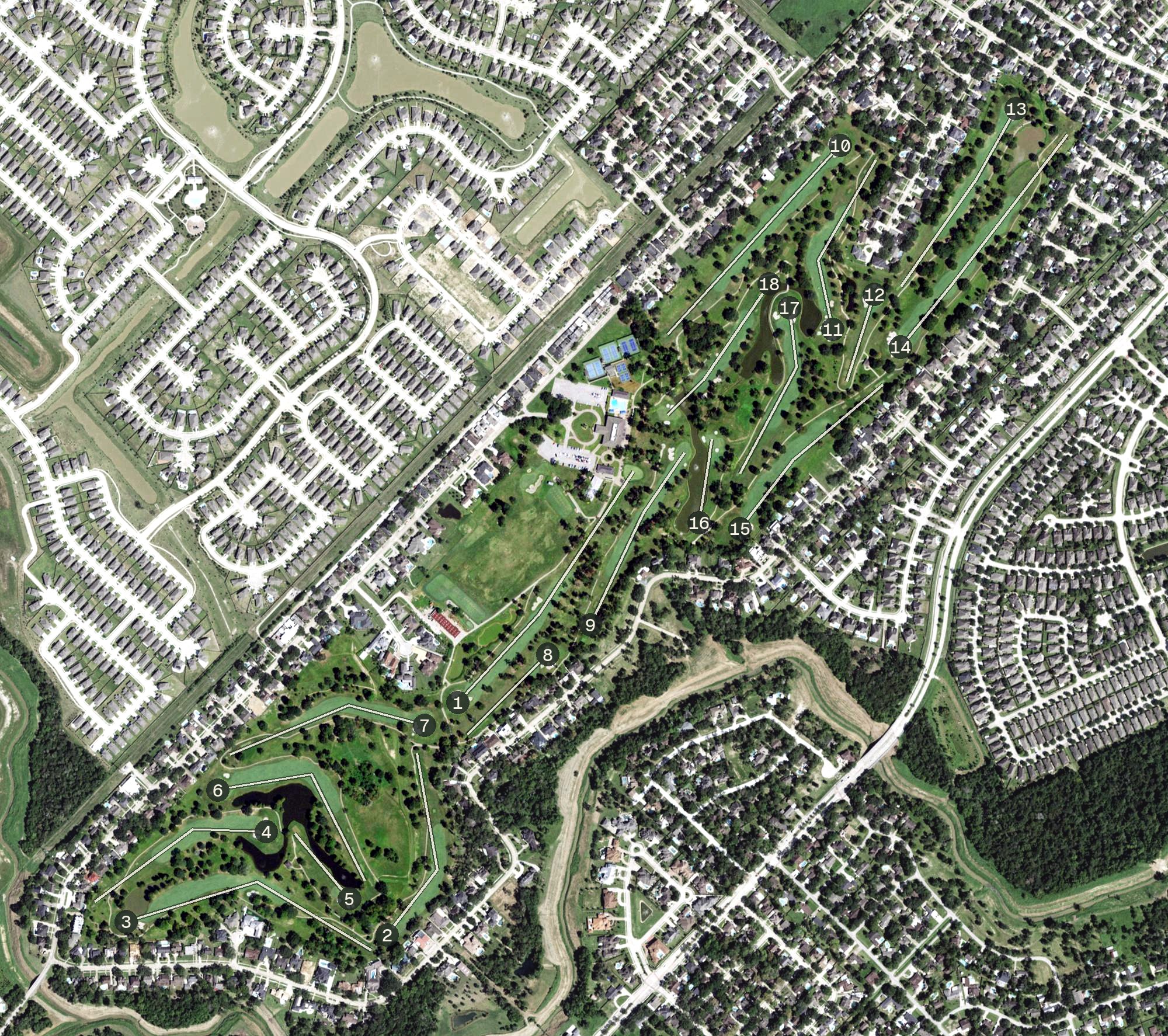 Aerial view of Golfcrest Country Club, TX