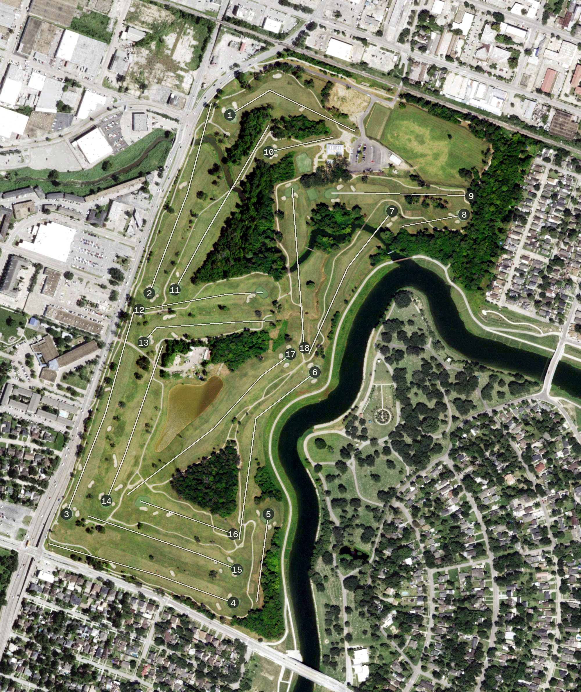 Aerial view of Gus Wortham Golf Course, TX