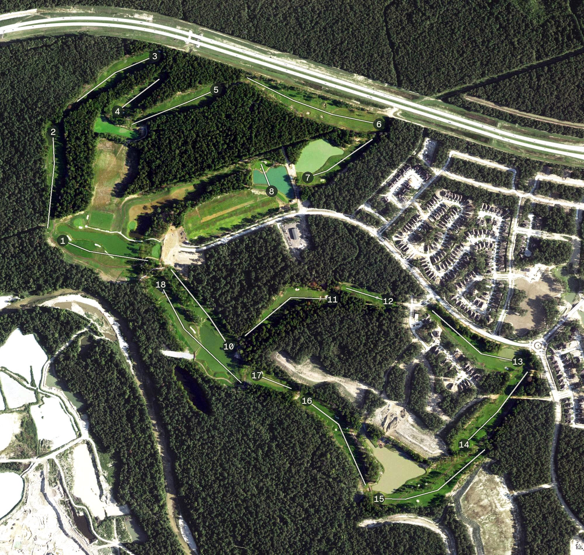 Aerial view of Highland Pines Golf Club, TX