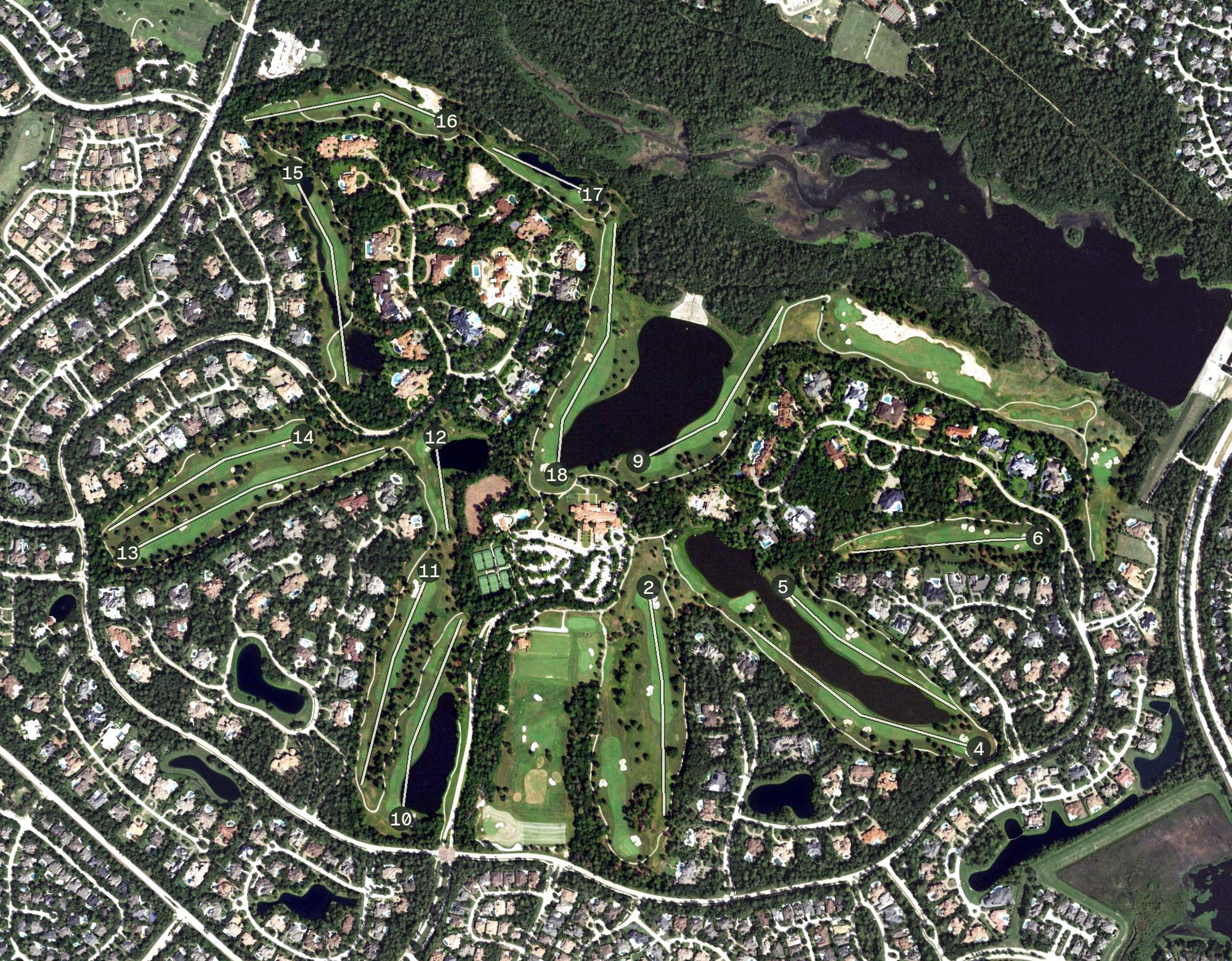 Aerial view of Jack Nicklaus Signature Golf Course at Carlton Woods, TX