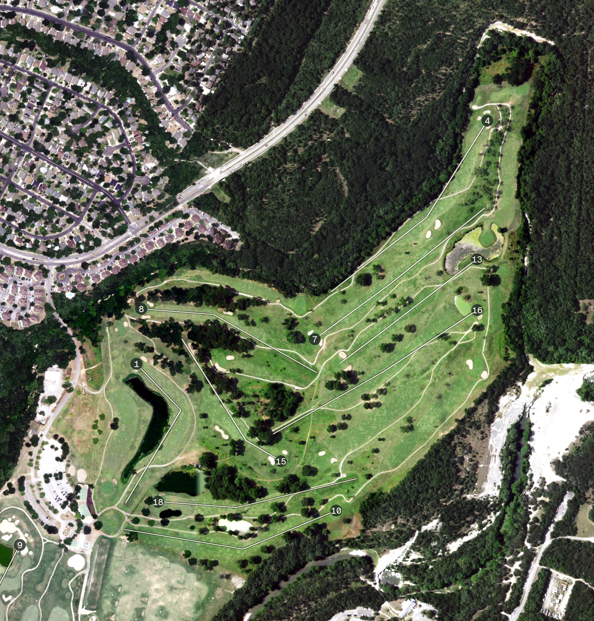 Aerial view of Jimmy Clay Golf Course, TX
