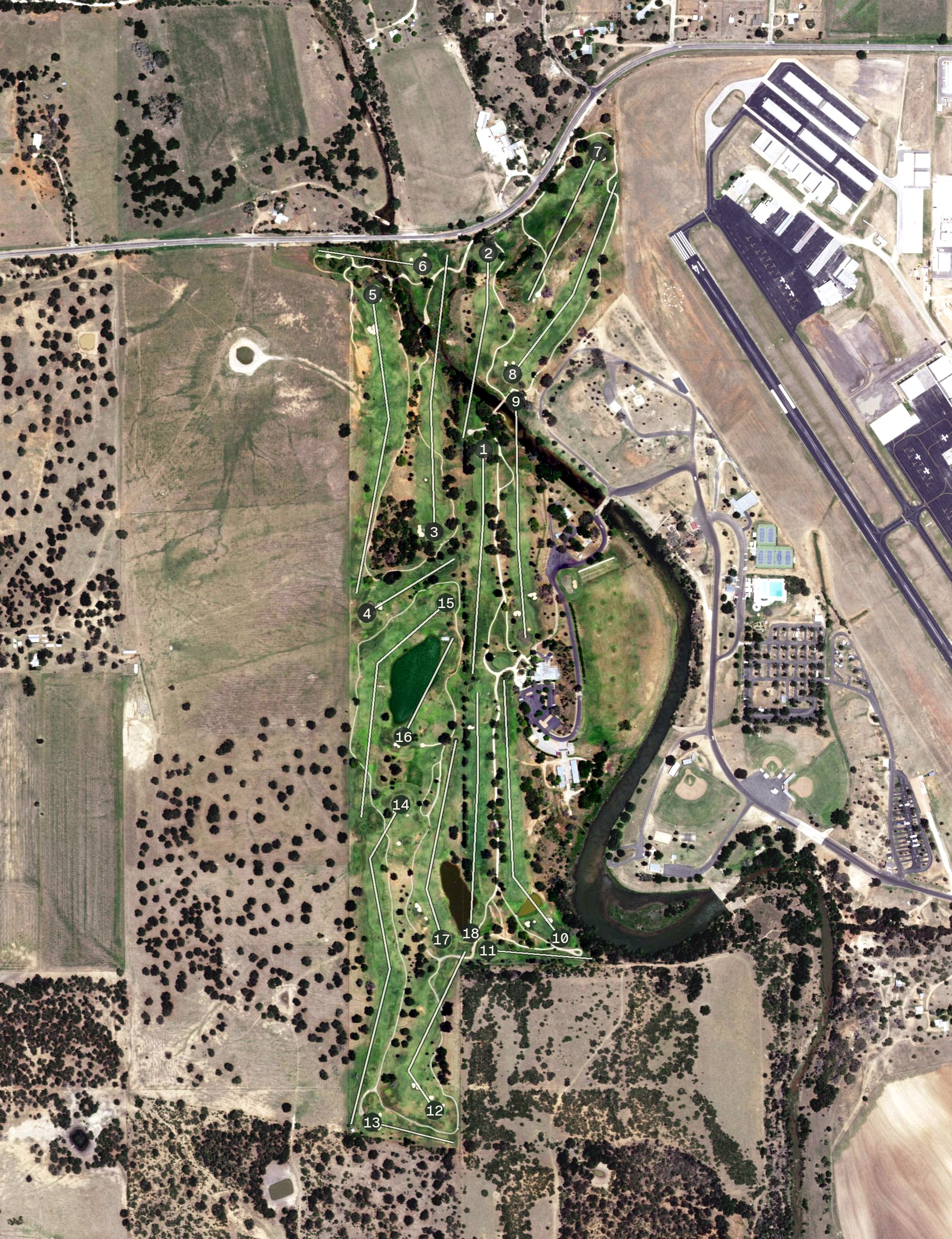 Aerial view of Lady Bird Johnson Municipal Golf Course, TX