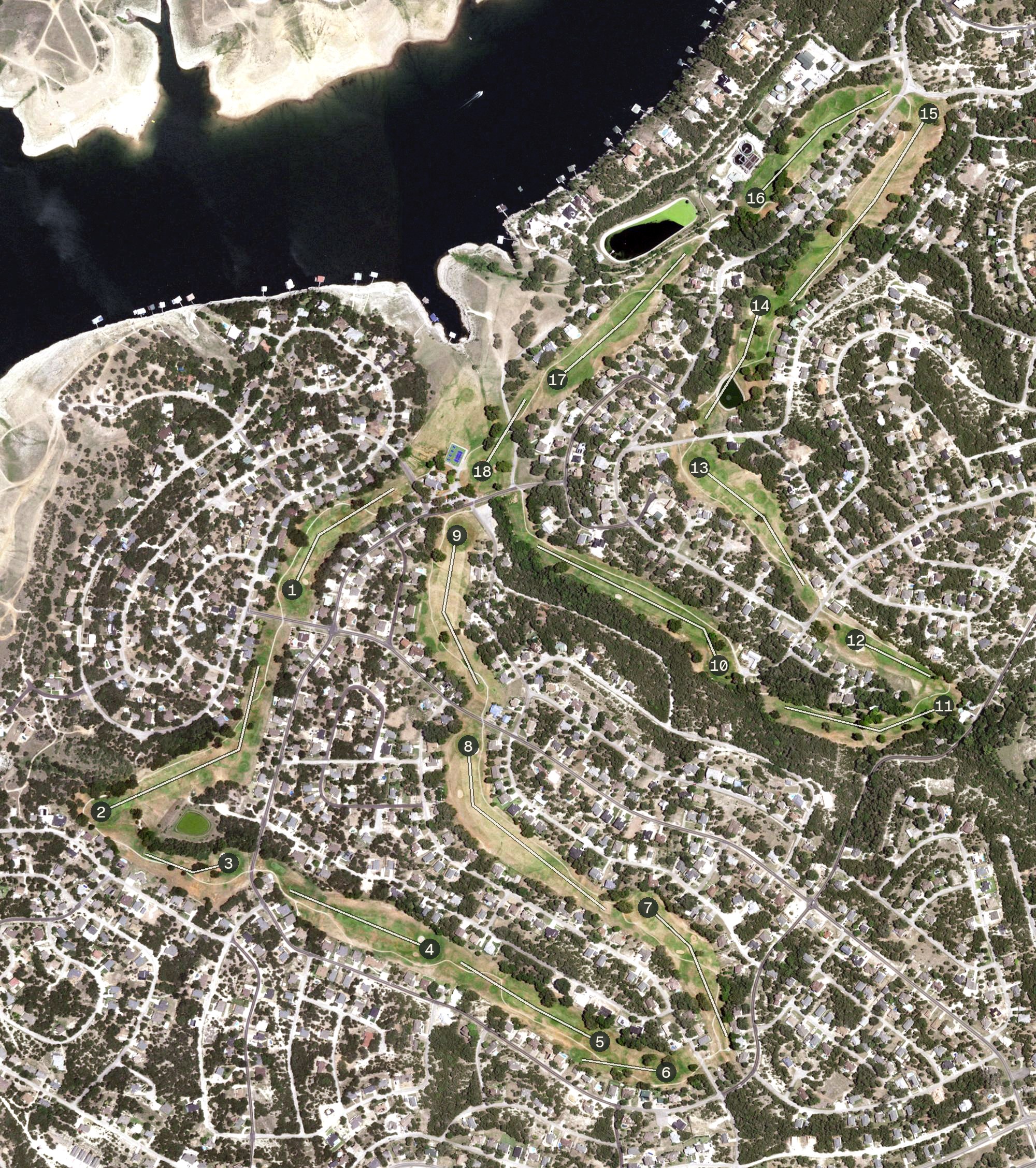 Aerial view of Lago Vista Golf Course, TX