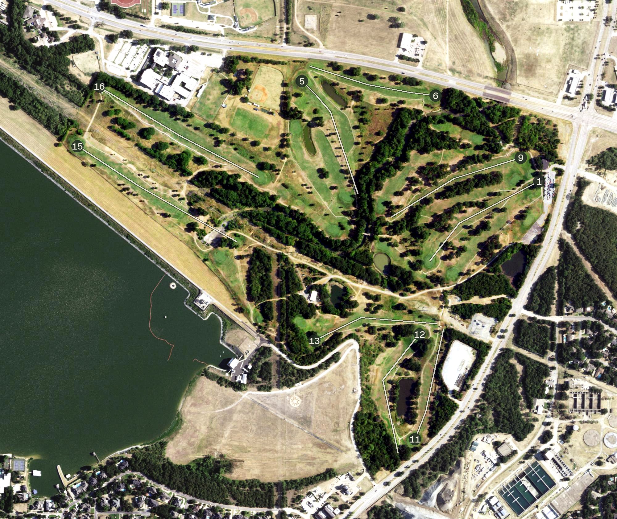 Aerial view of Lake Arlington Golf Course, TX