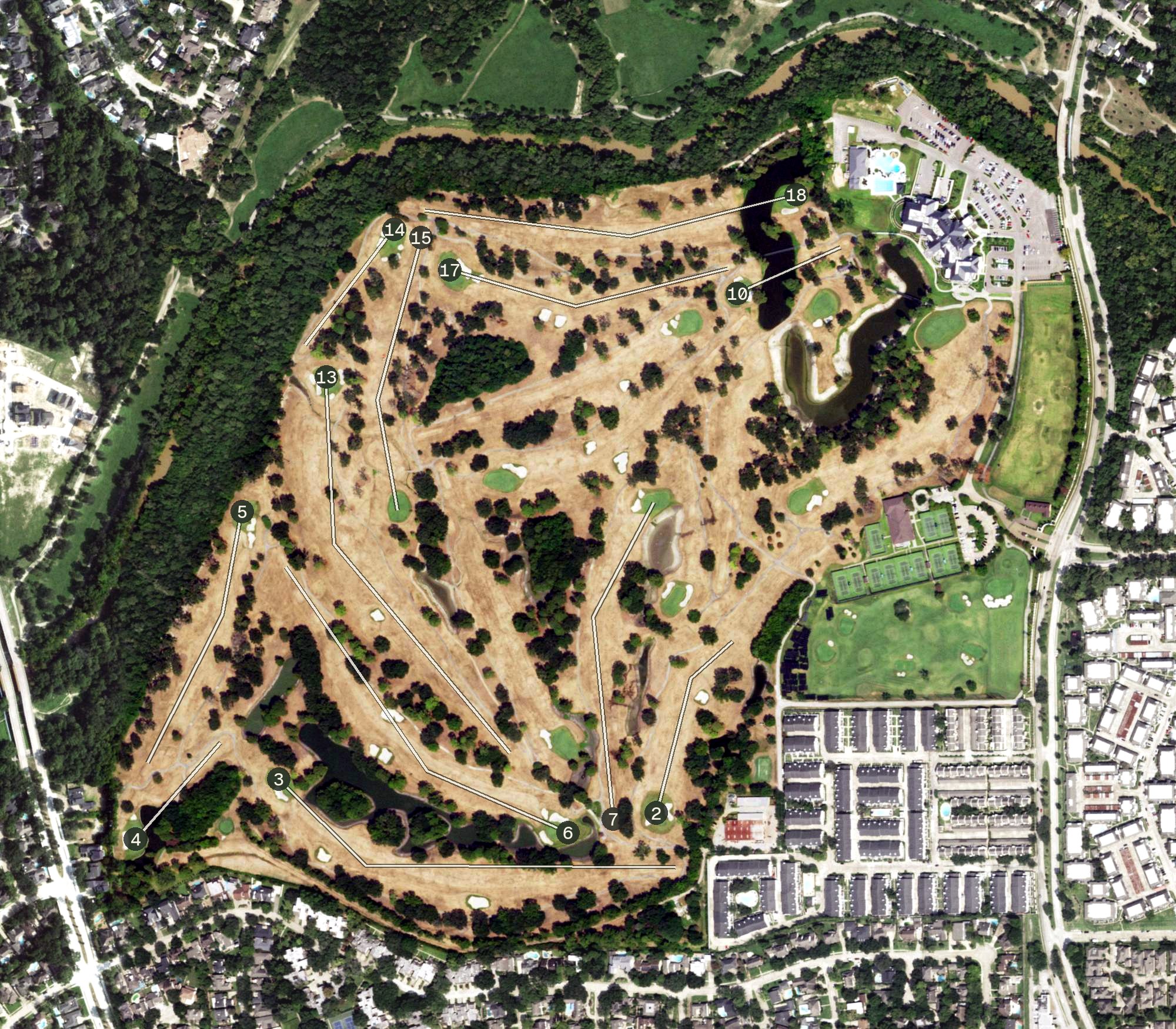 Aerial view of Lakeside Country Club, TX