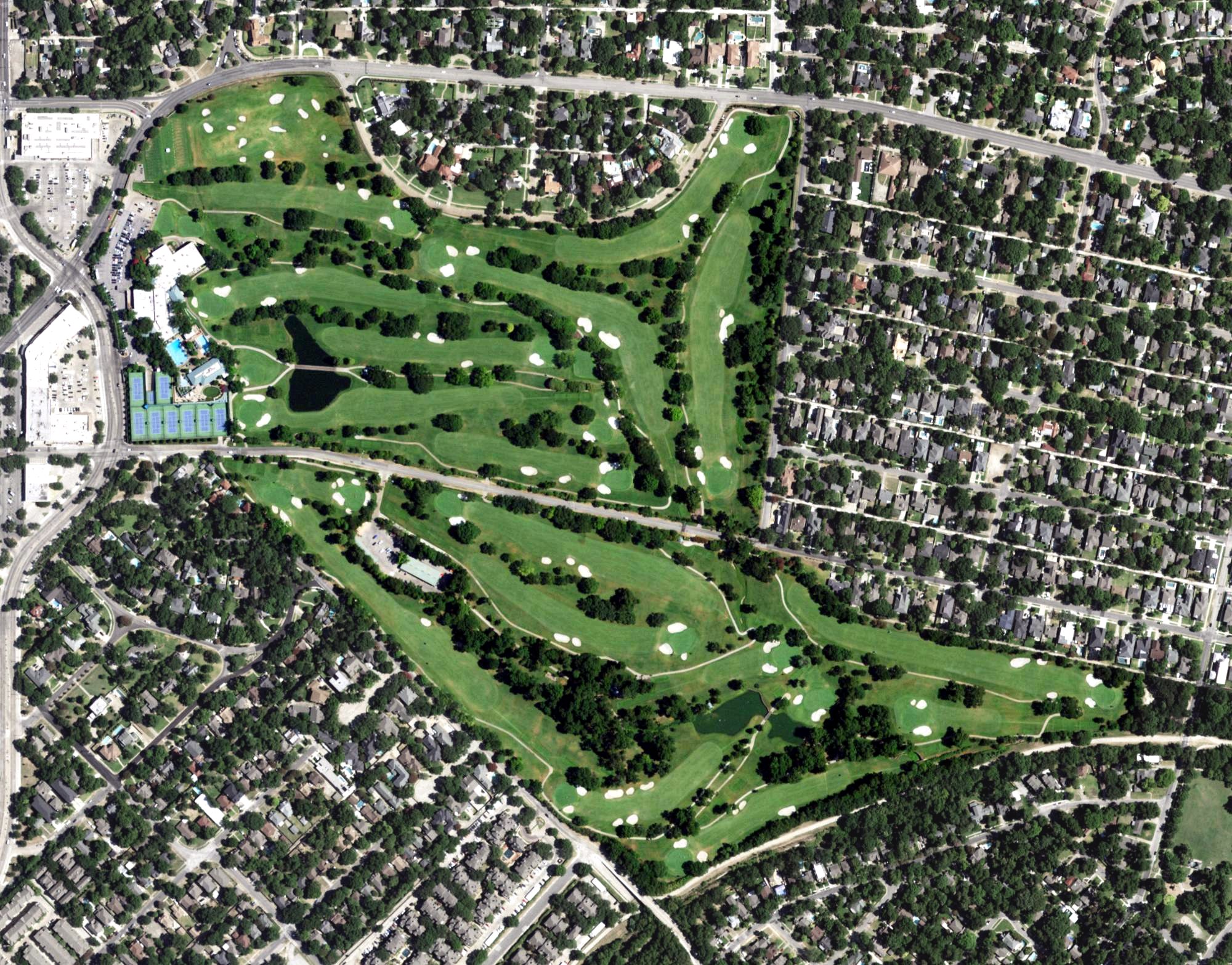 Aerial view of Lakewood Country Club golf course, TX