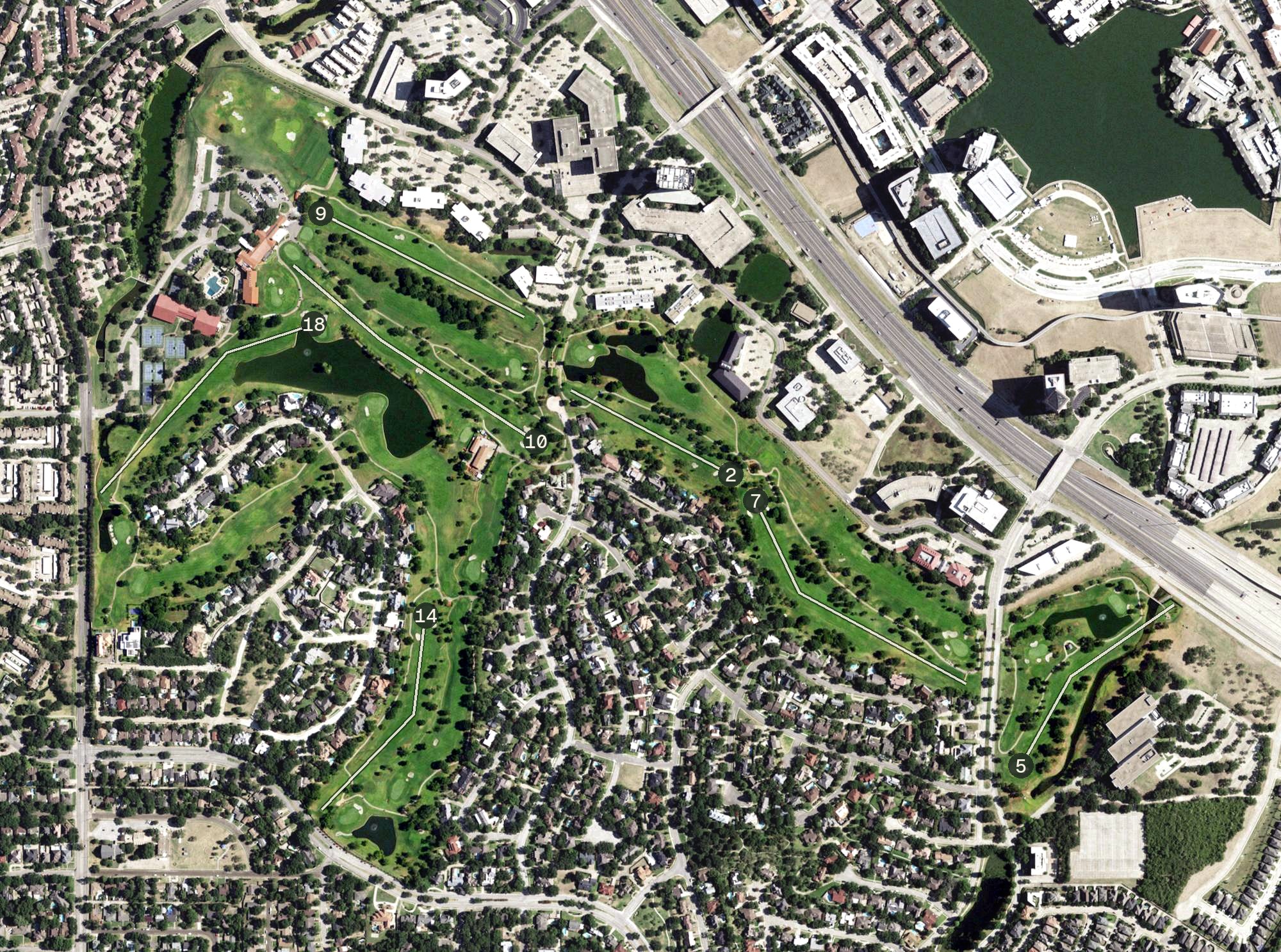 Aerial view of Las Colinas Country Club, TX