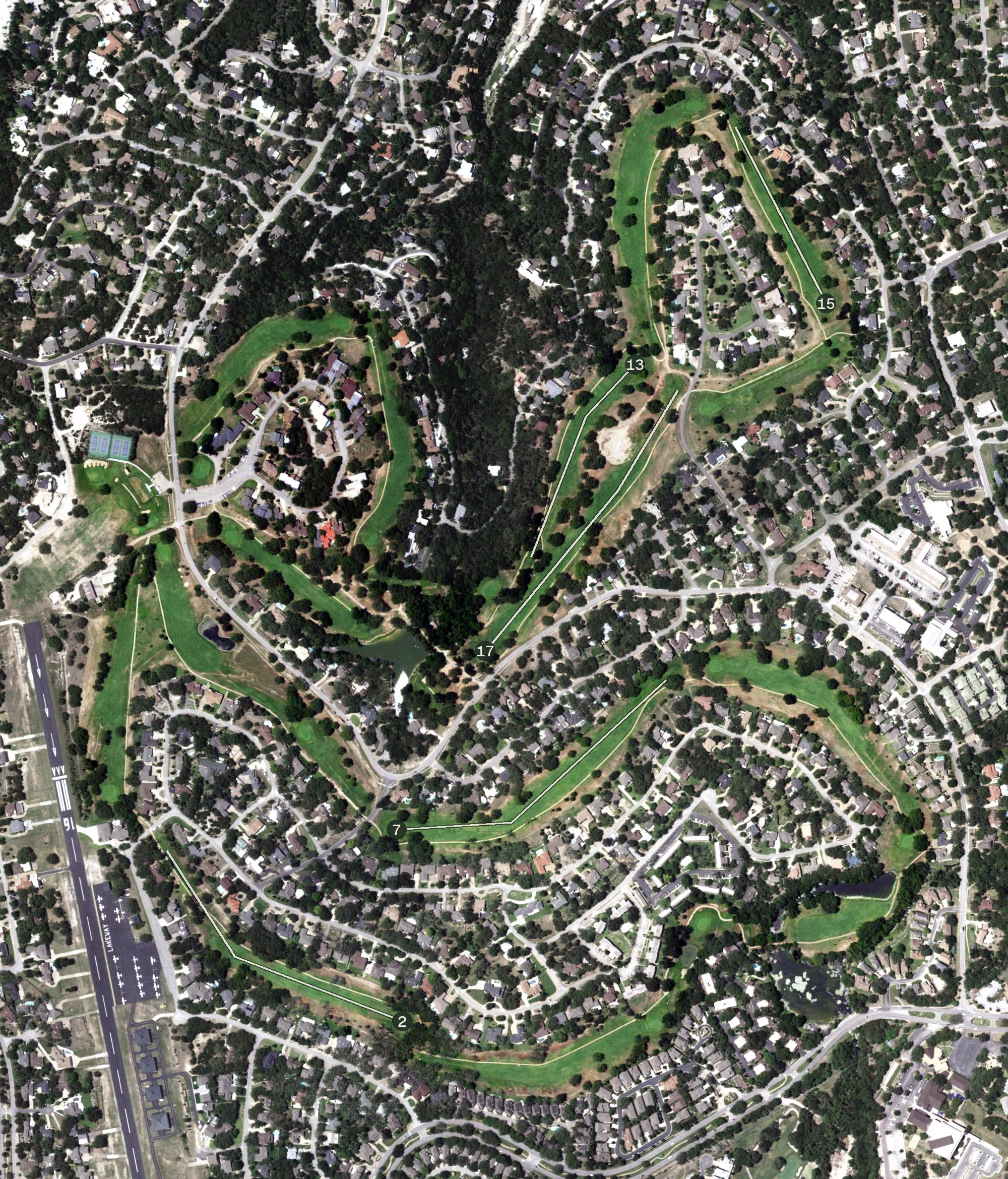 Aerial view of Live Oak Golf Course, TX