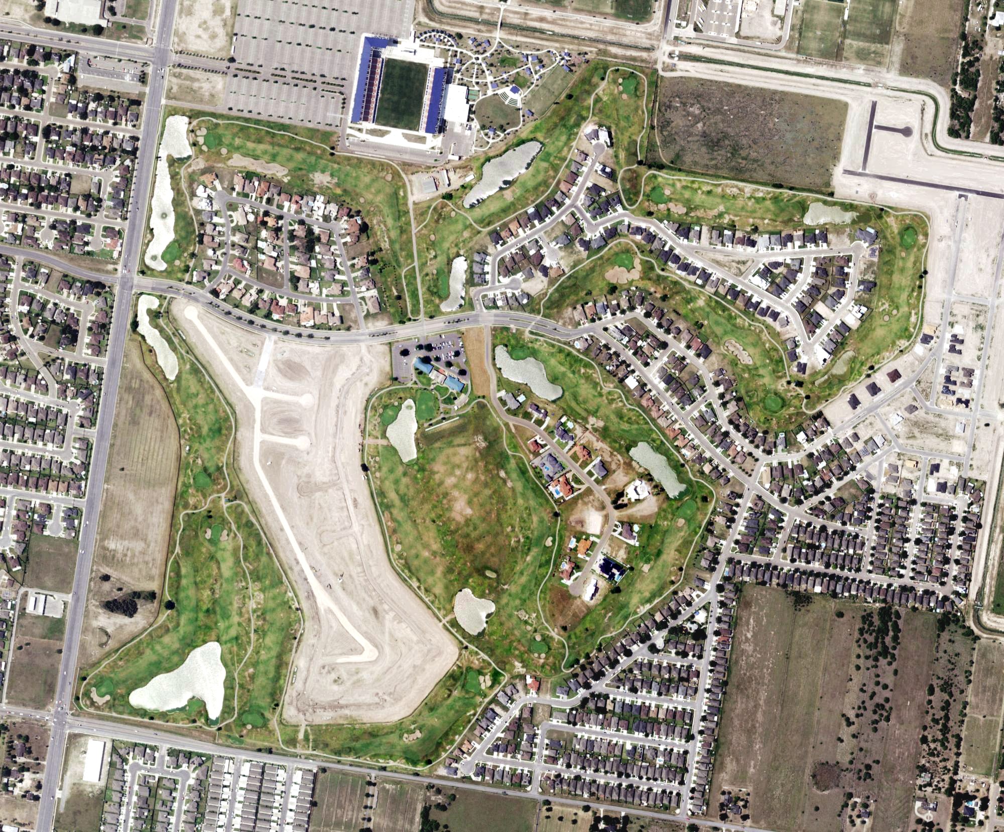 Aerial view of Los Lagos Municipal Golf Course, TX