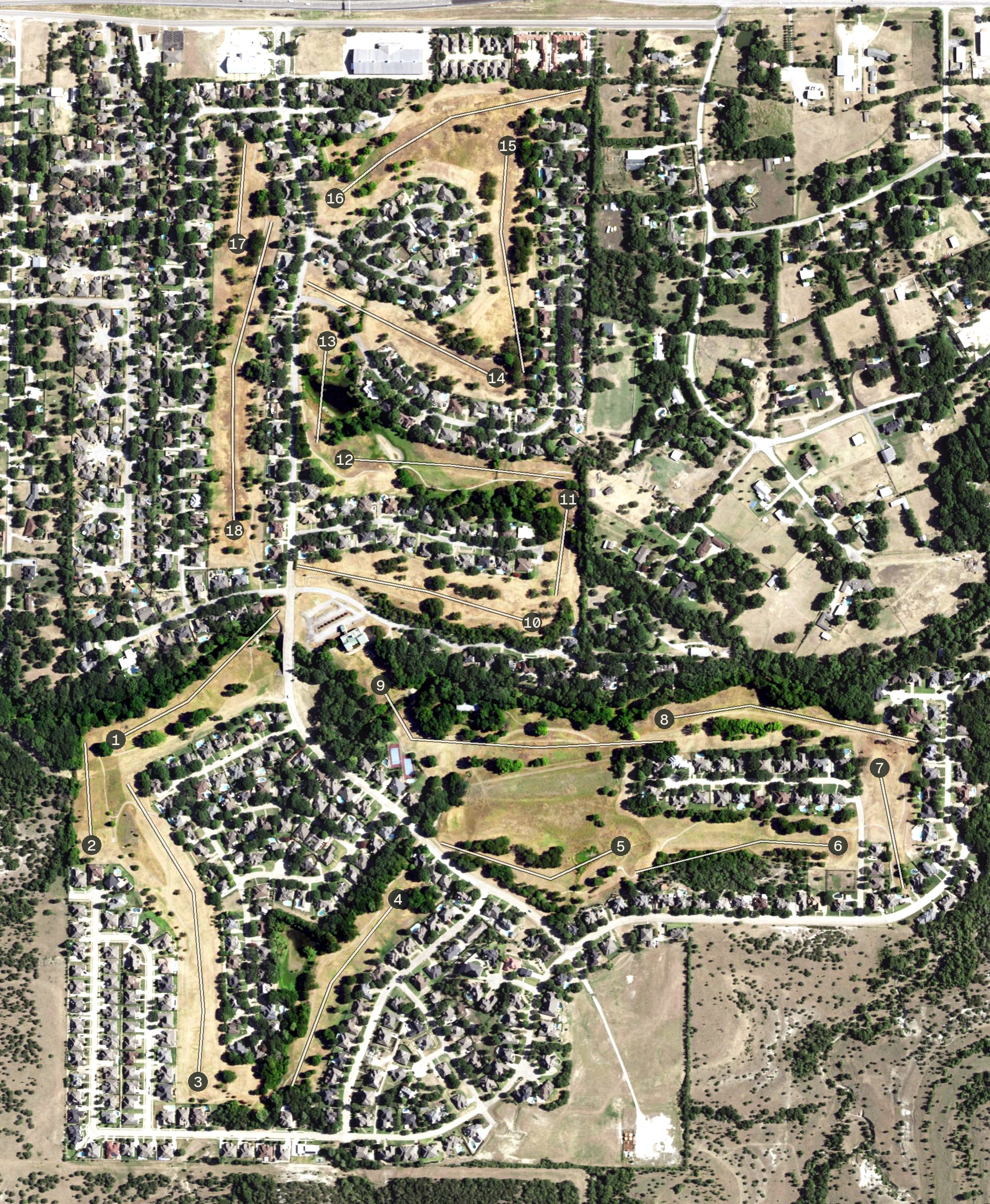 Aerial view of Lost Creek Golf Club, TX