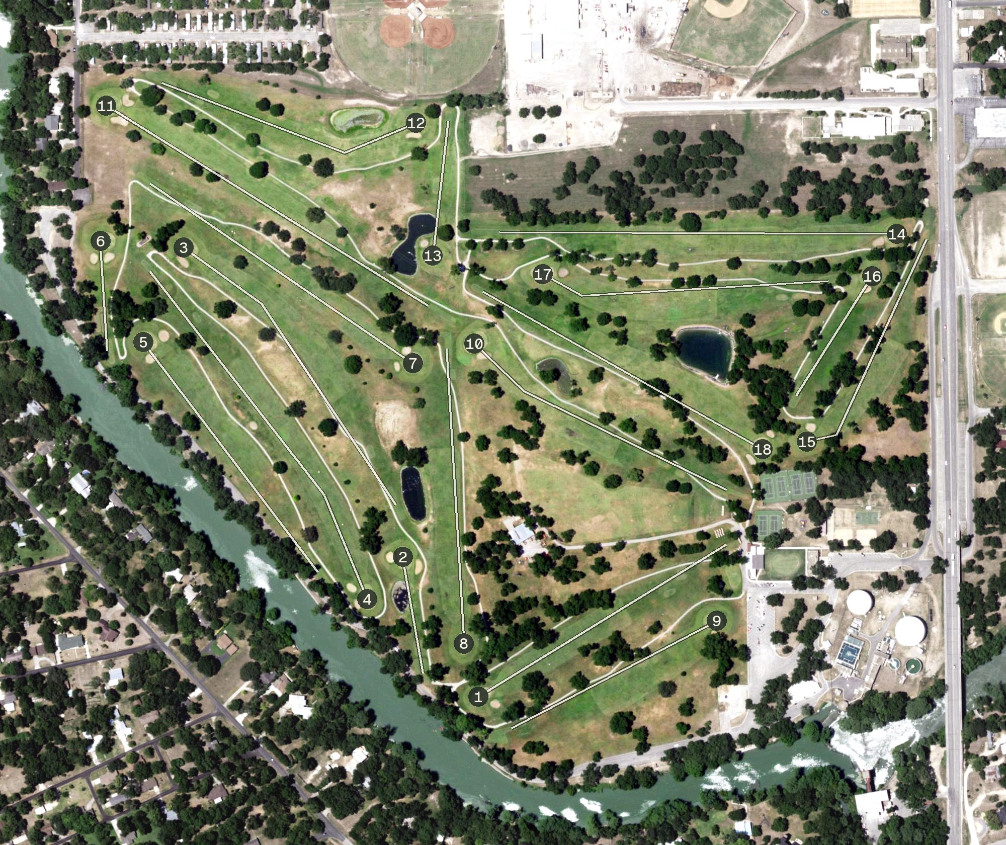 Aerial view of Max Starcke Park Golf Course, TX