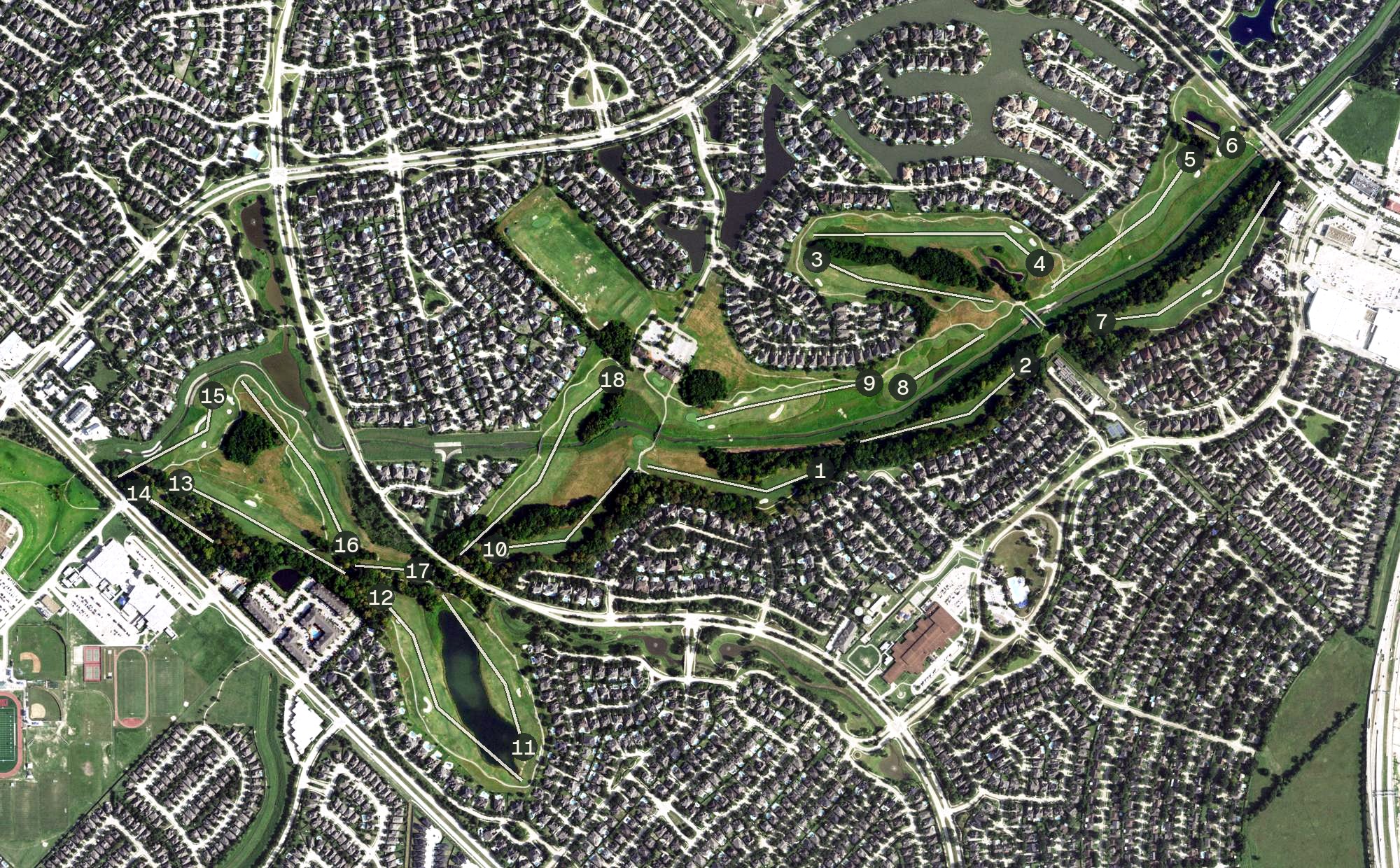 Aerial view of Meadowbrook Farms Golf Club, TX