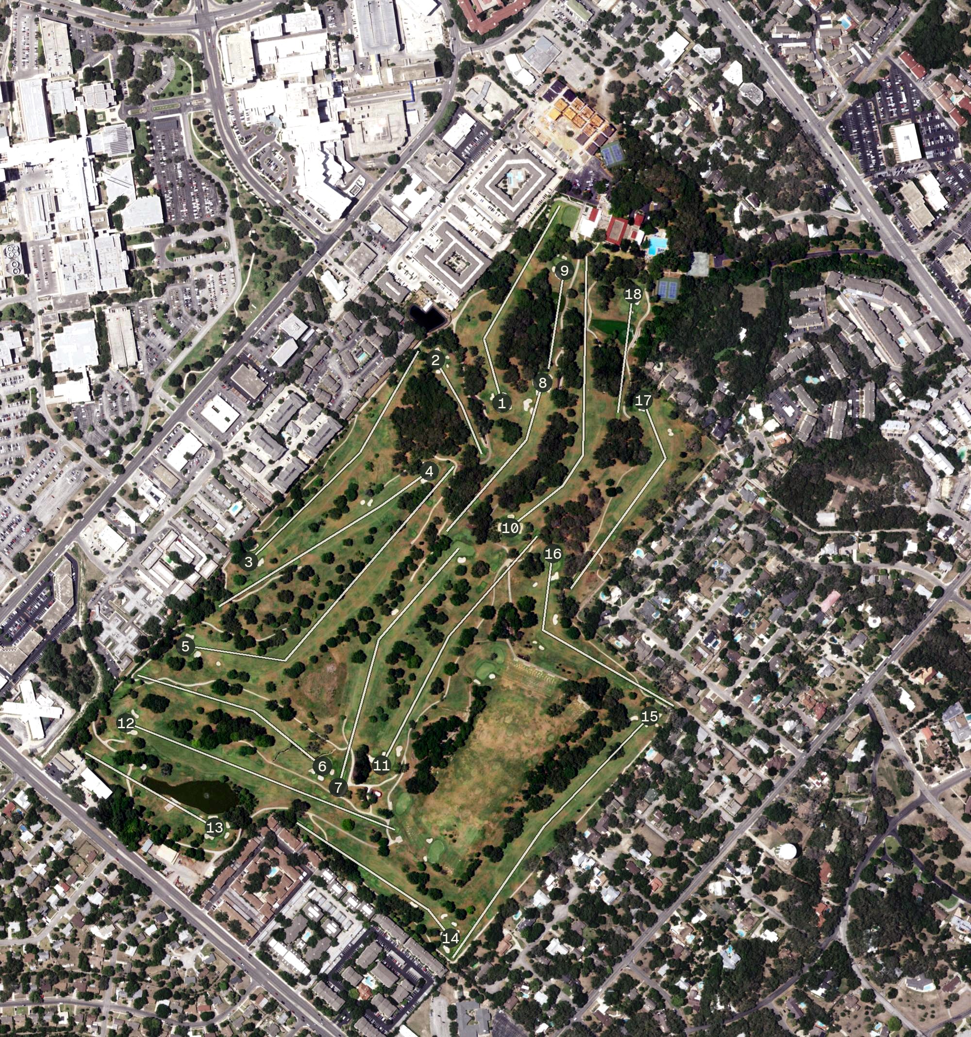 Aerial view of Oak Hills Country Club, TX
