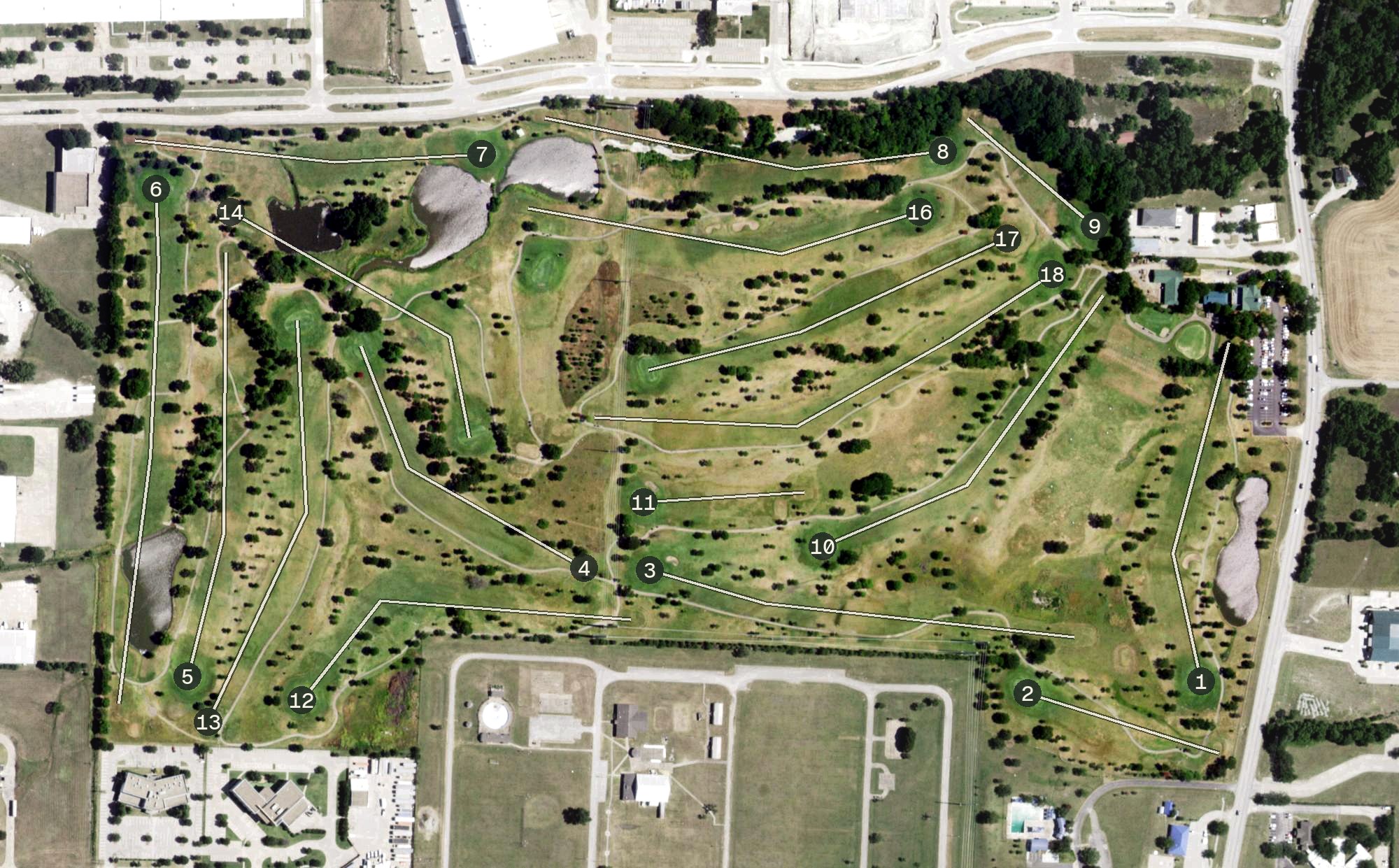 Aerial view of Oak Hollow Golf Course, TX