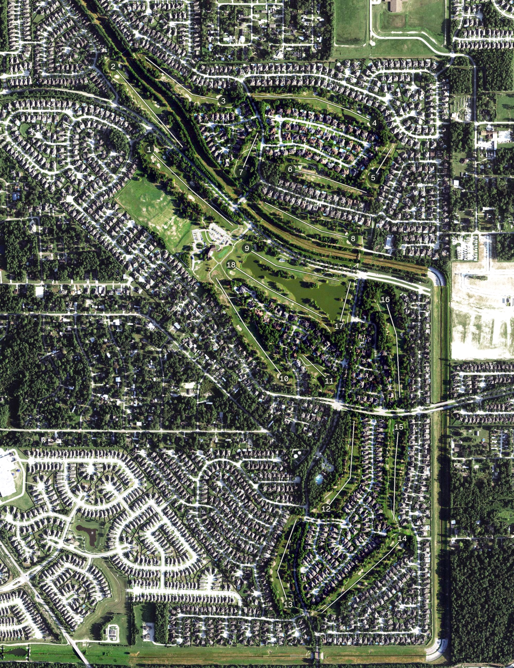 Aerial view of Oakhurst Golf Club, TX