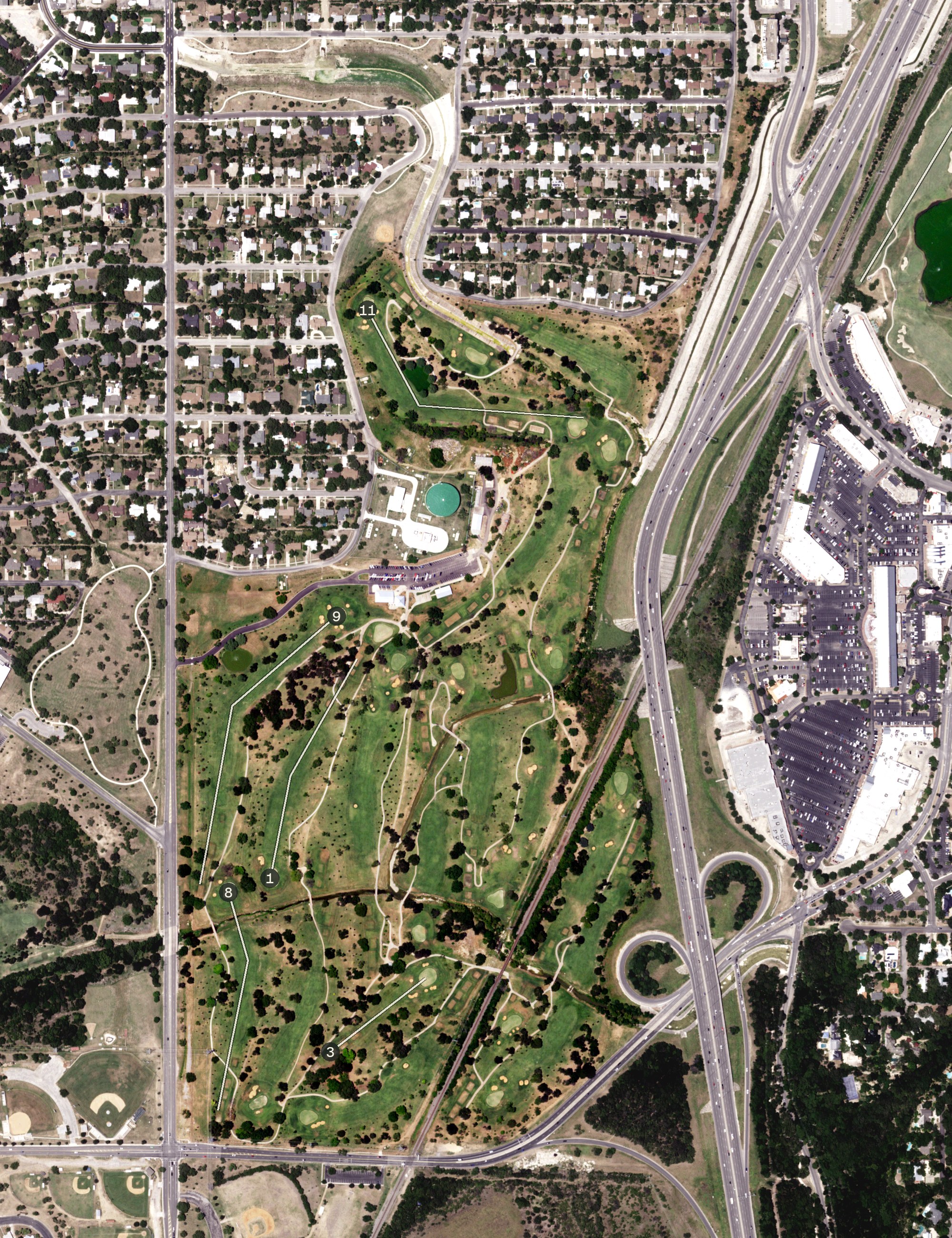 Aerial view of Olmos Basin Golf Course, TX