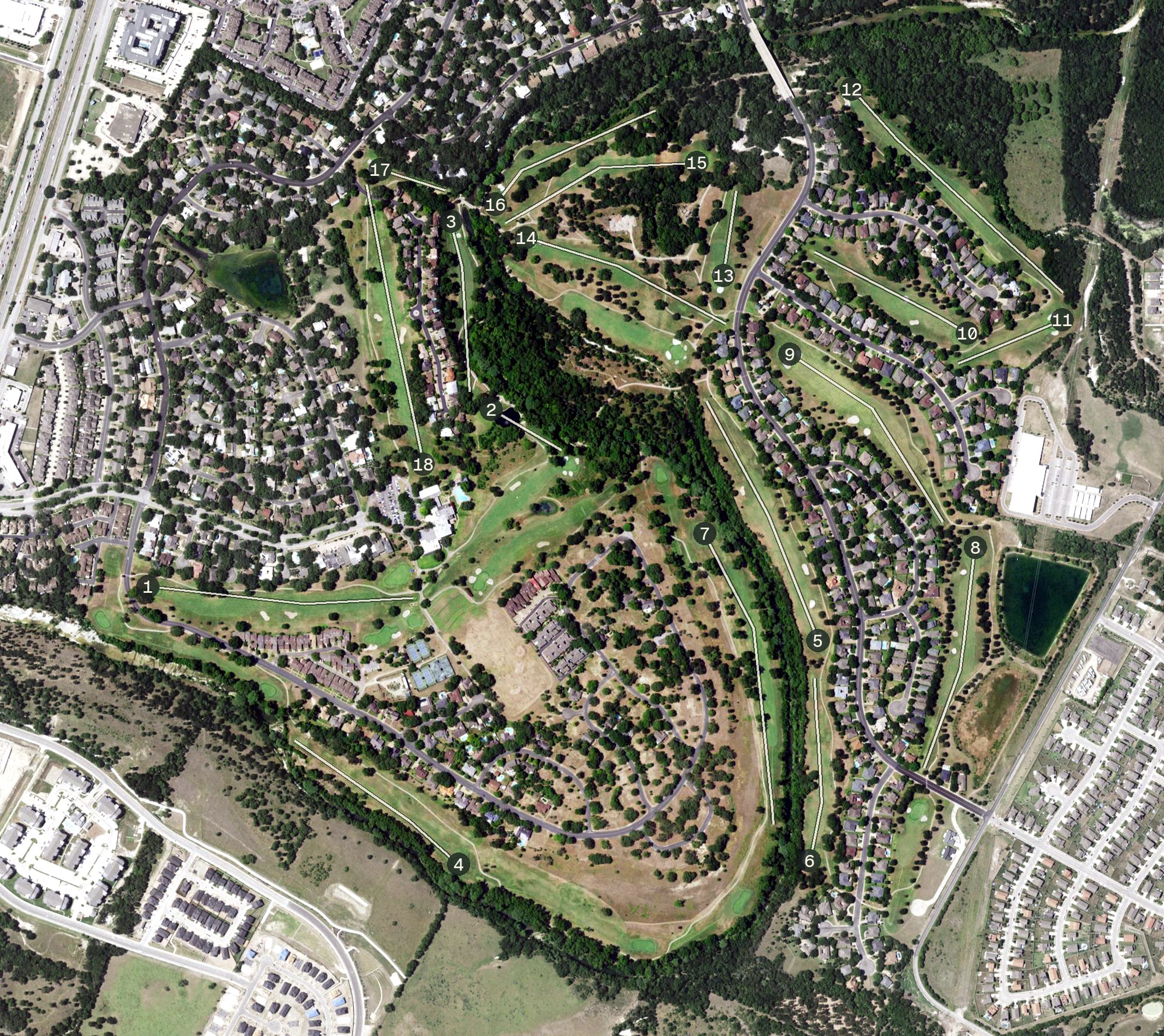 Aerial view of Onion Creek Club, TX