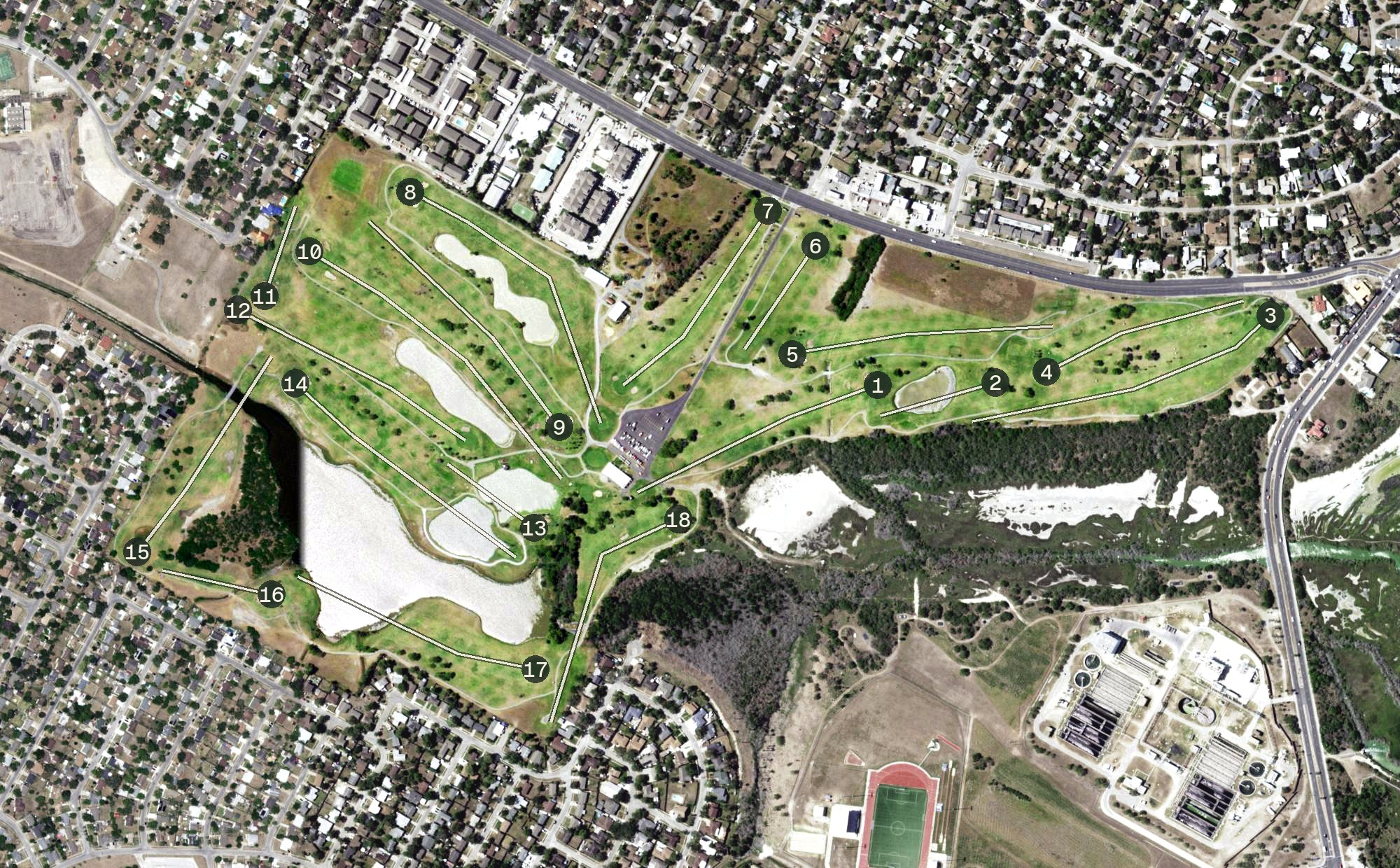 Aerial view of Oso Beach Municipal Golf Course, TX