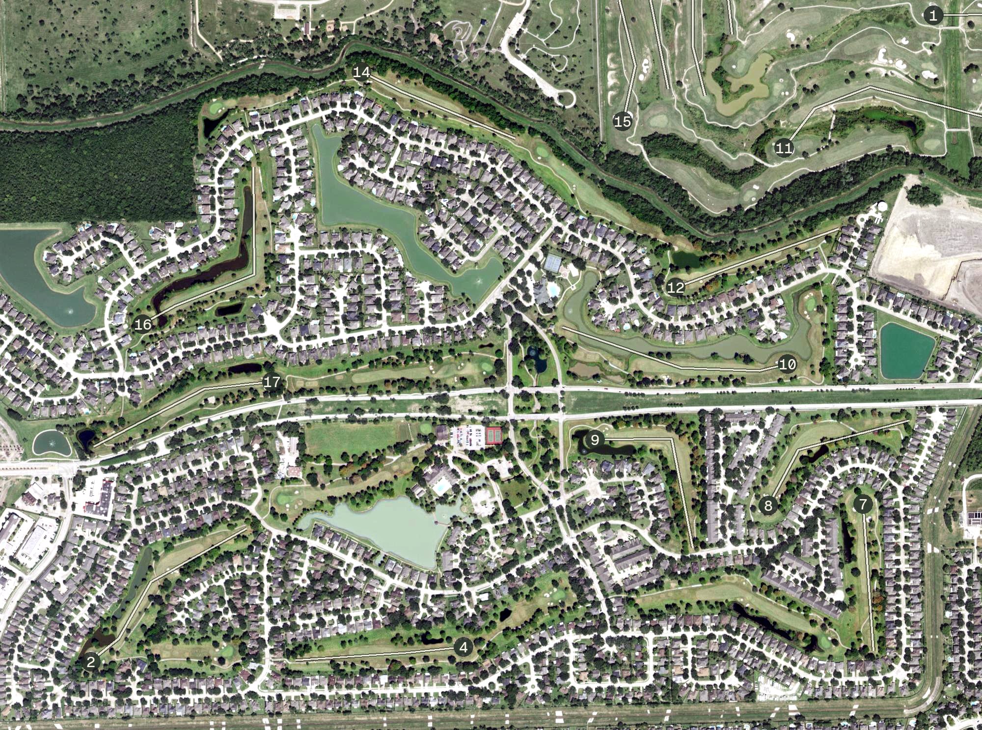 Aerial view of Pearland Golf Club, TX
