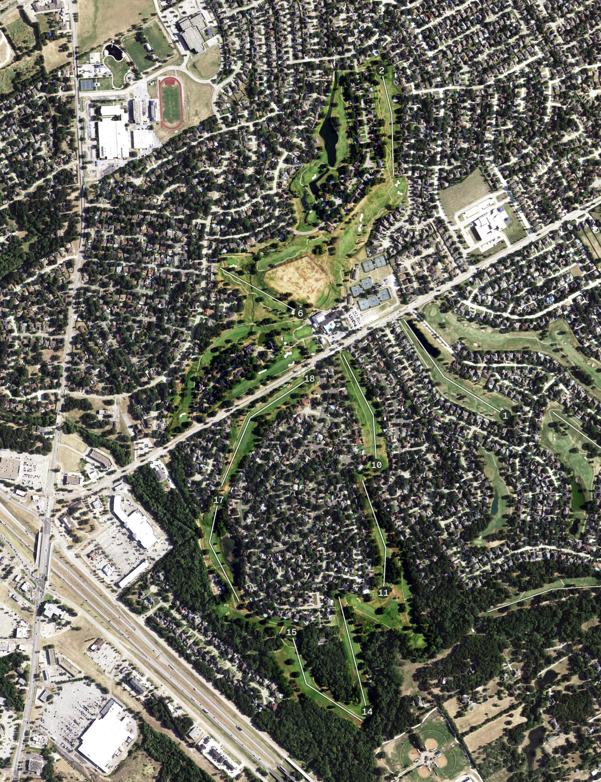 Aerial view of Pecan Course, TX