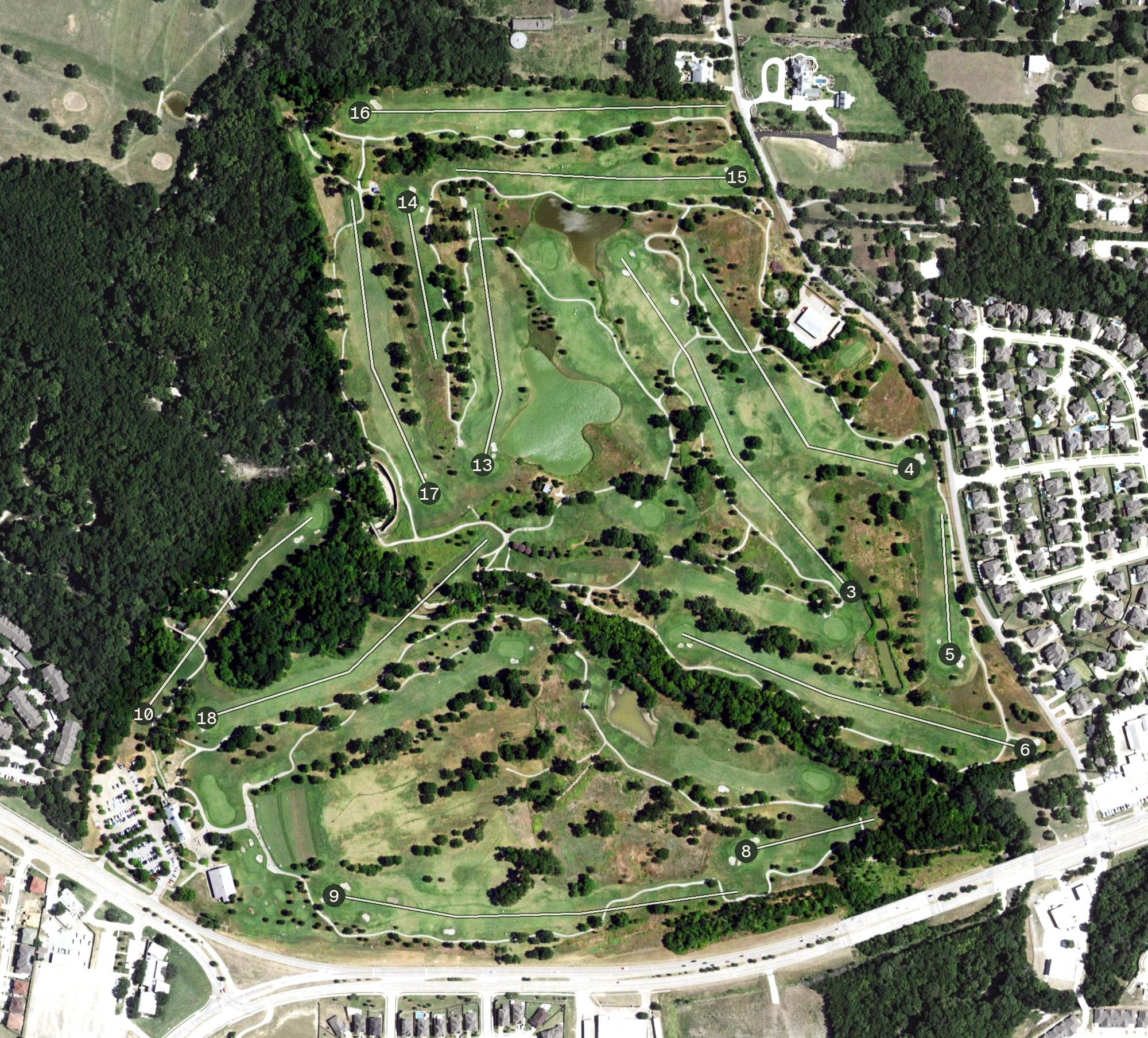 Aerial view of Pecan Hollow Golf Course, TX