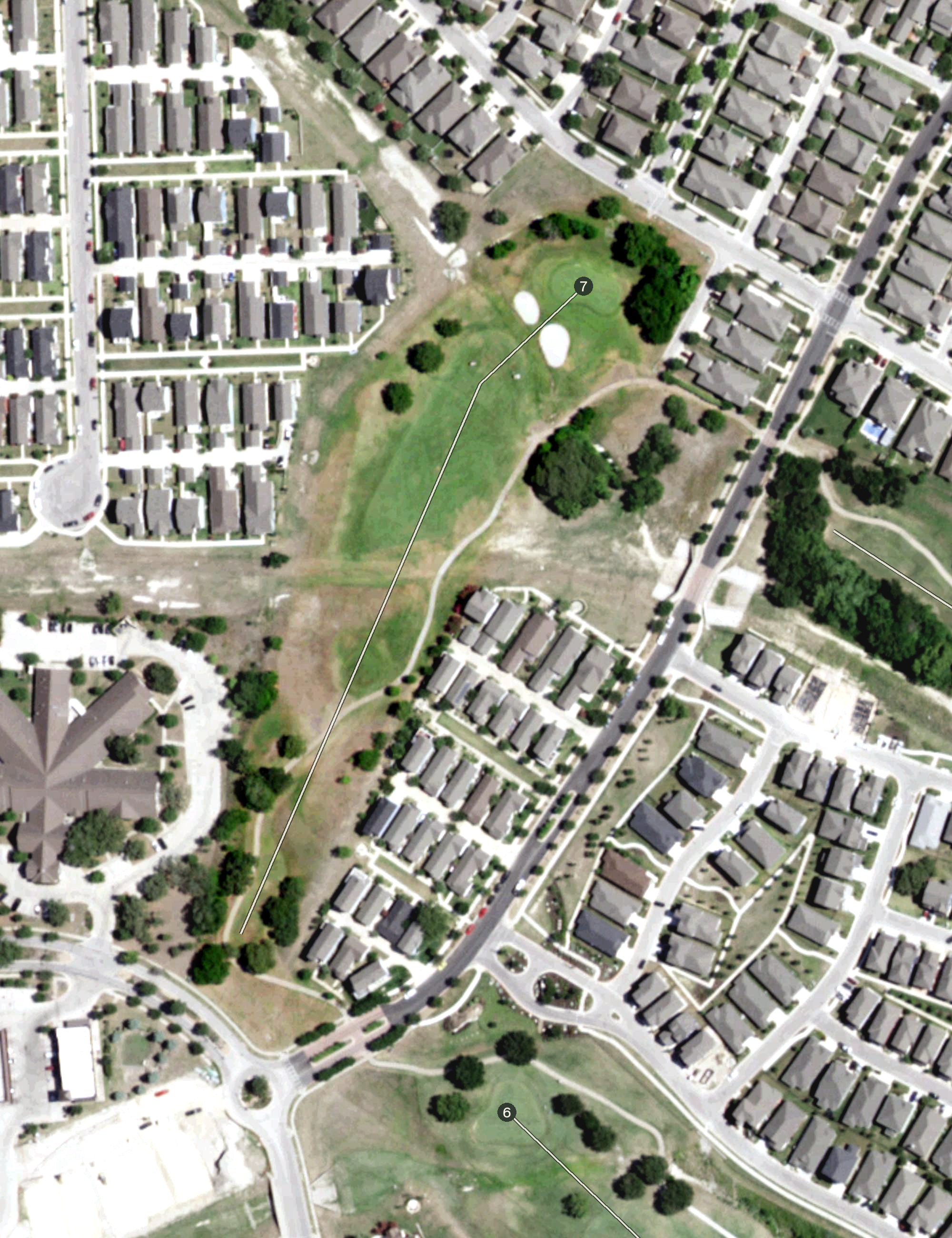Aerial view of Plum Creek Golf Course, TX