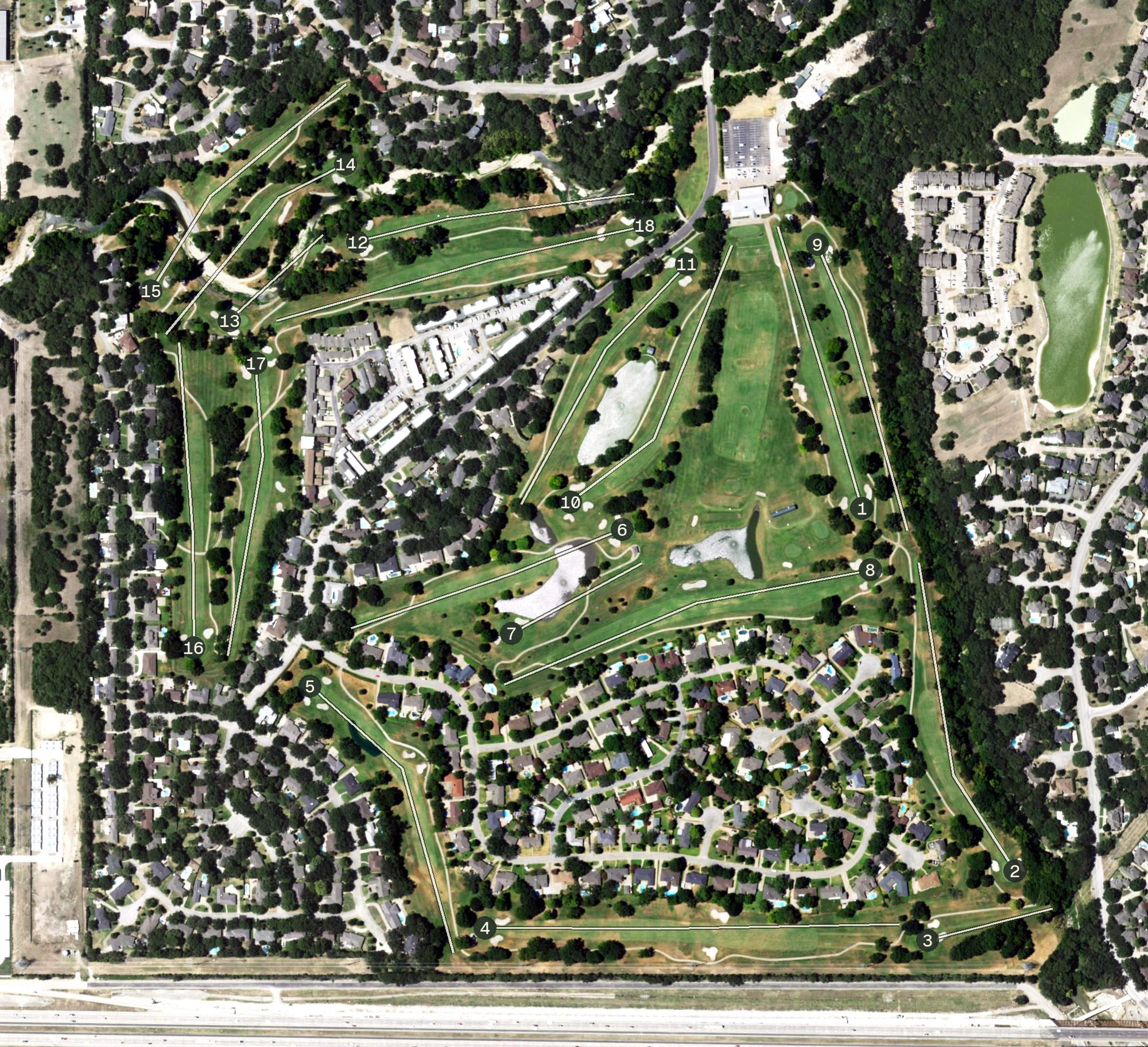 Aerial view of Ridglea Country Club - Championship Golf Course, TX