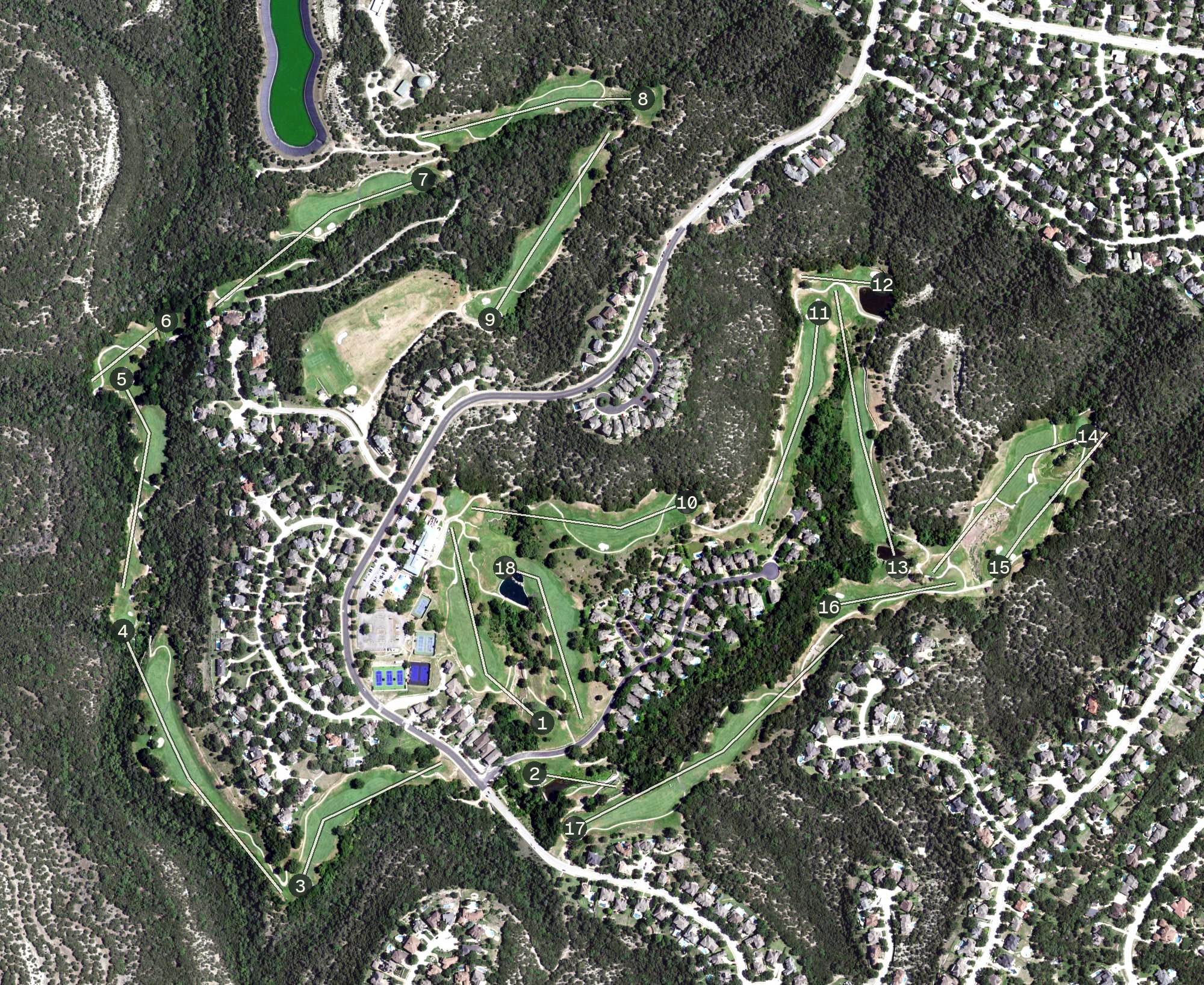 Aerial view of River Place Country Club, TX