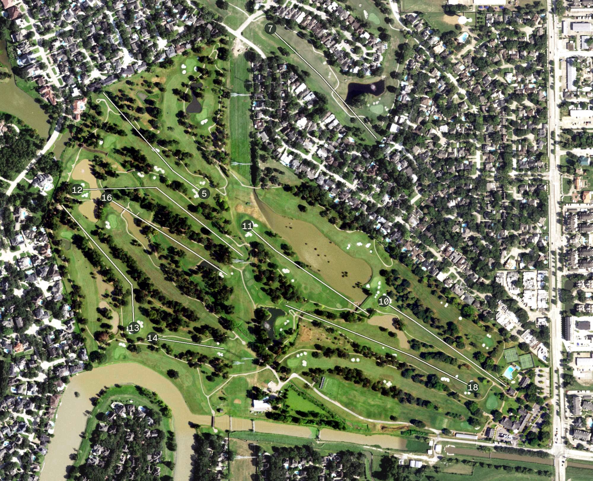 Aerial view of Riverbend Country Club, TX