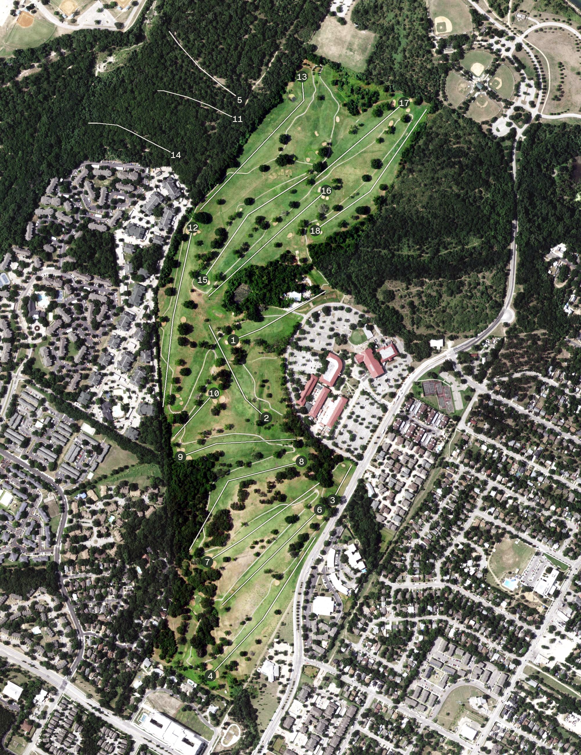 Aerial view of Riverside Golf Course, TX