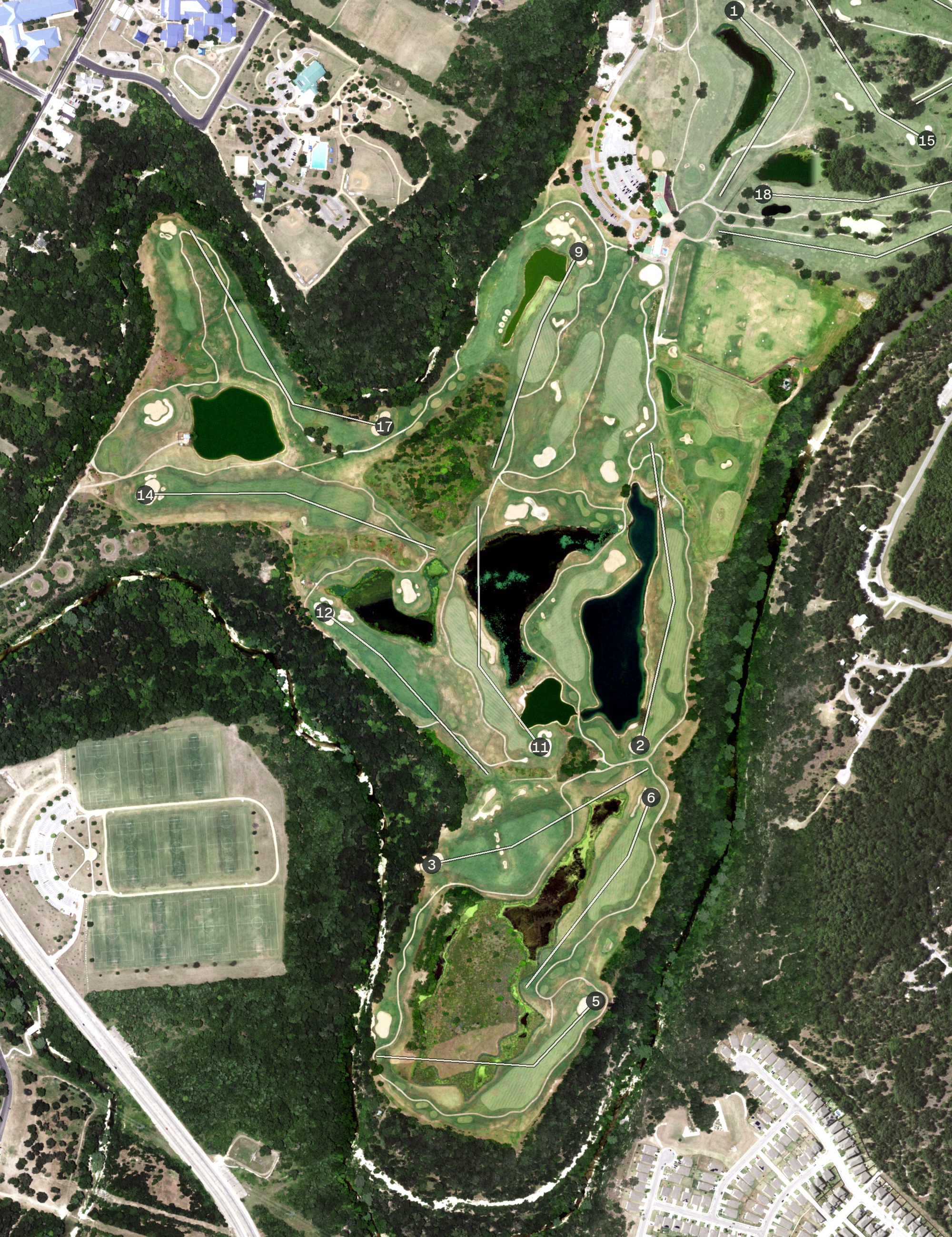 Aerial view of Roy Kizer Golf Course, TX