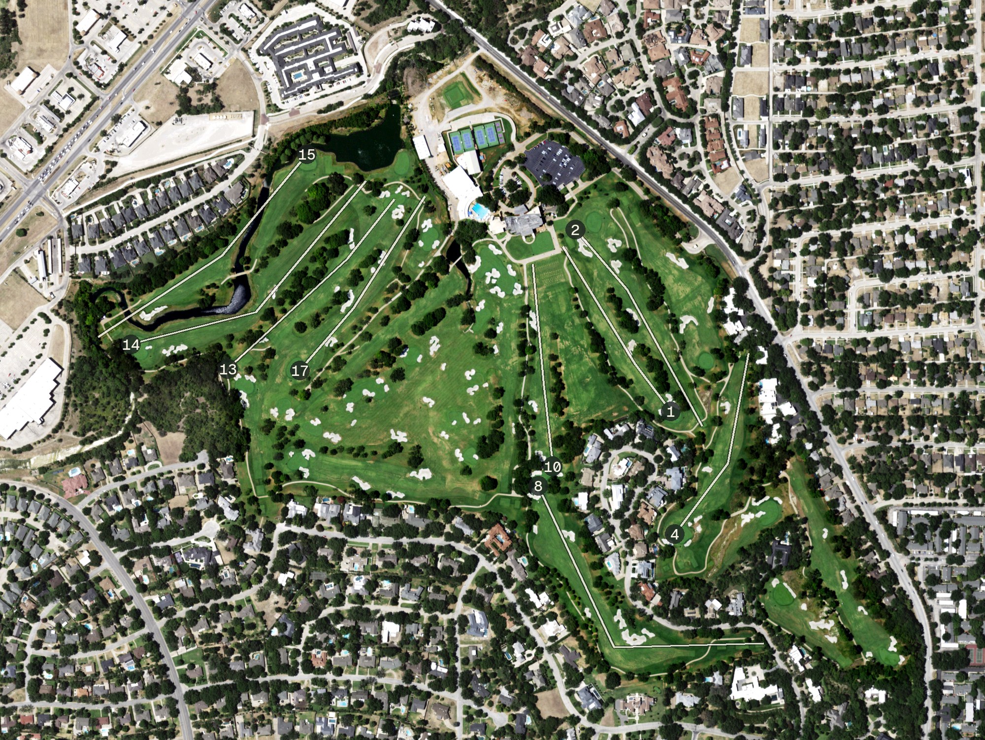 Aerial view of Shady Oaks Country Club, TX