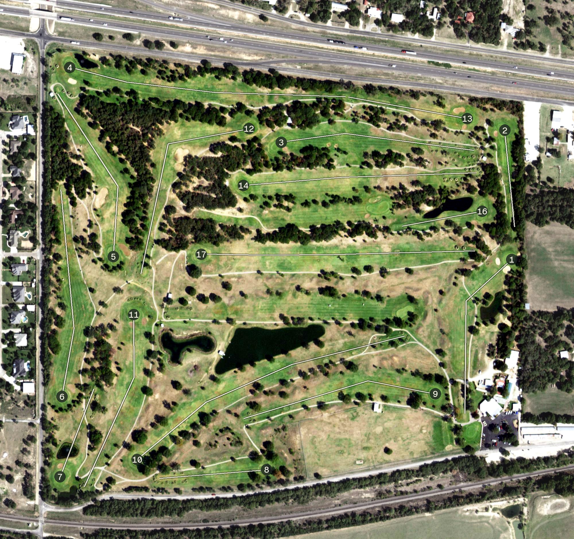 Aerial view of Shady Oaks Golf Course, TX