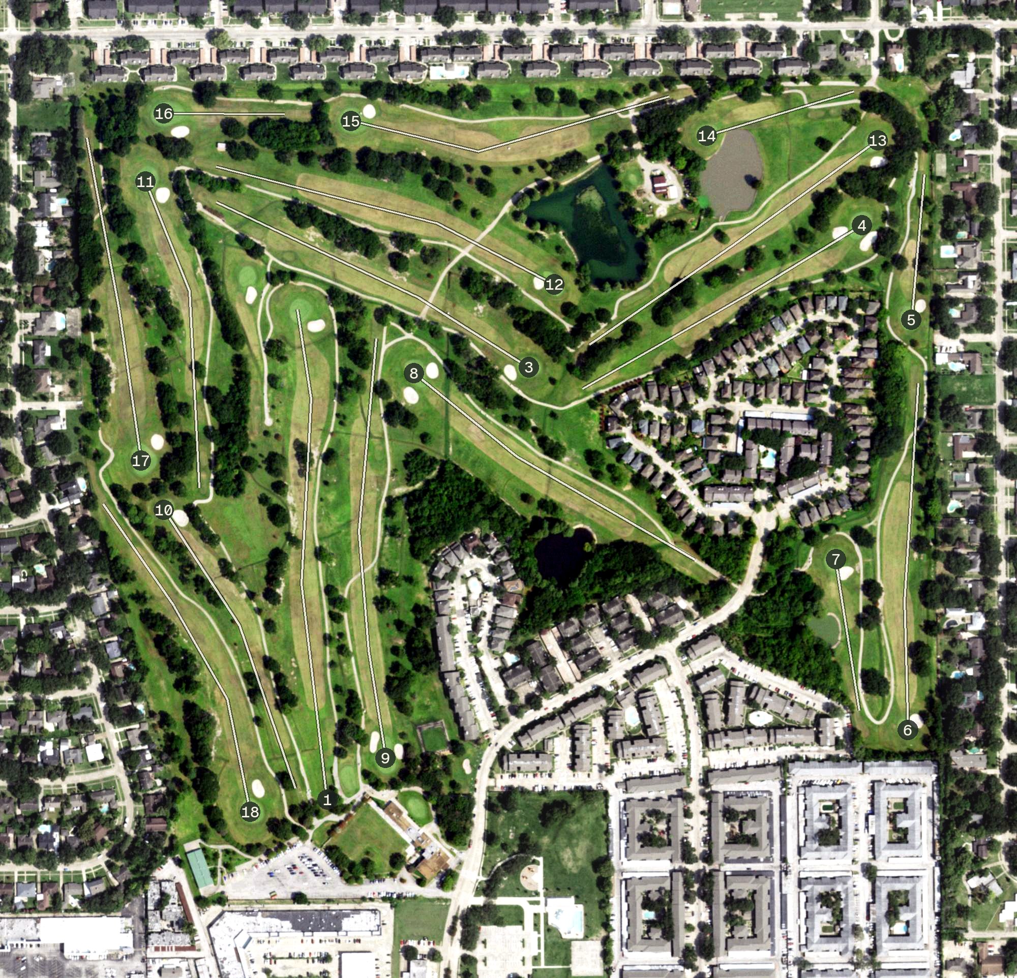 Aerial view of Sharpstown Country Club, TX