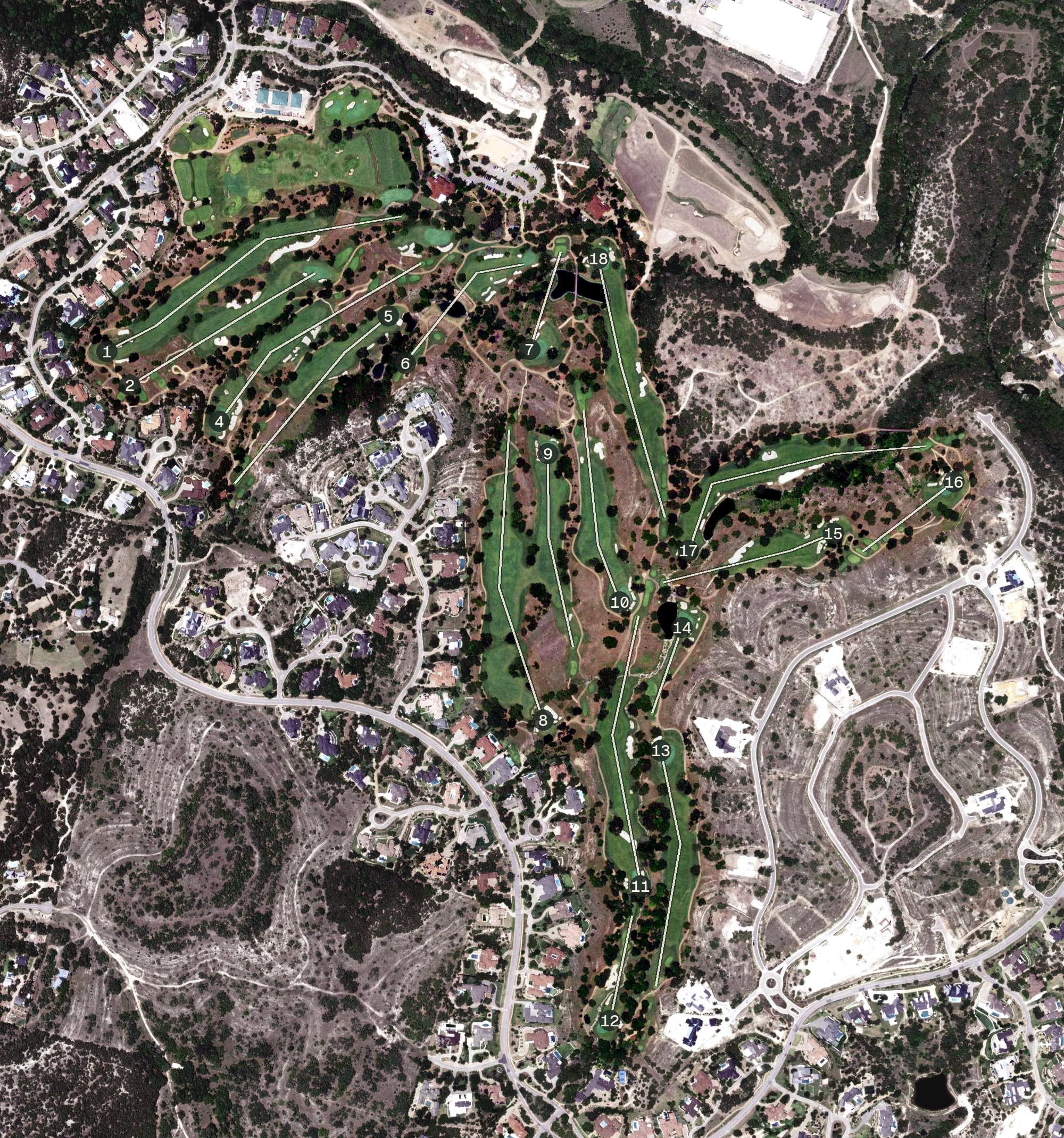 Aerial view of Spanish Oaks Golf Club, TX
