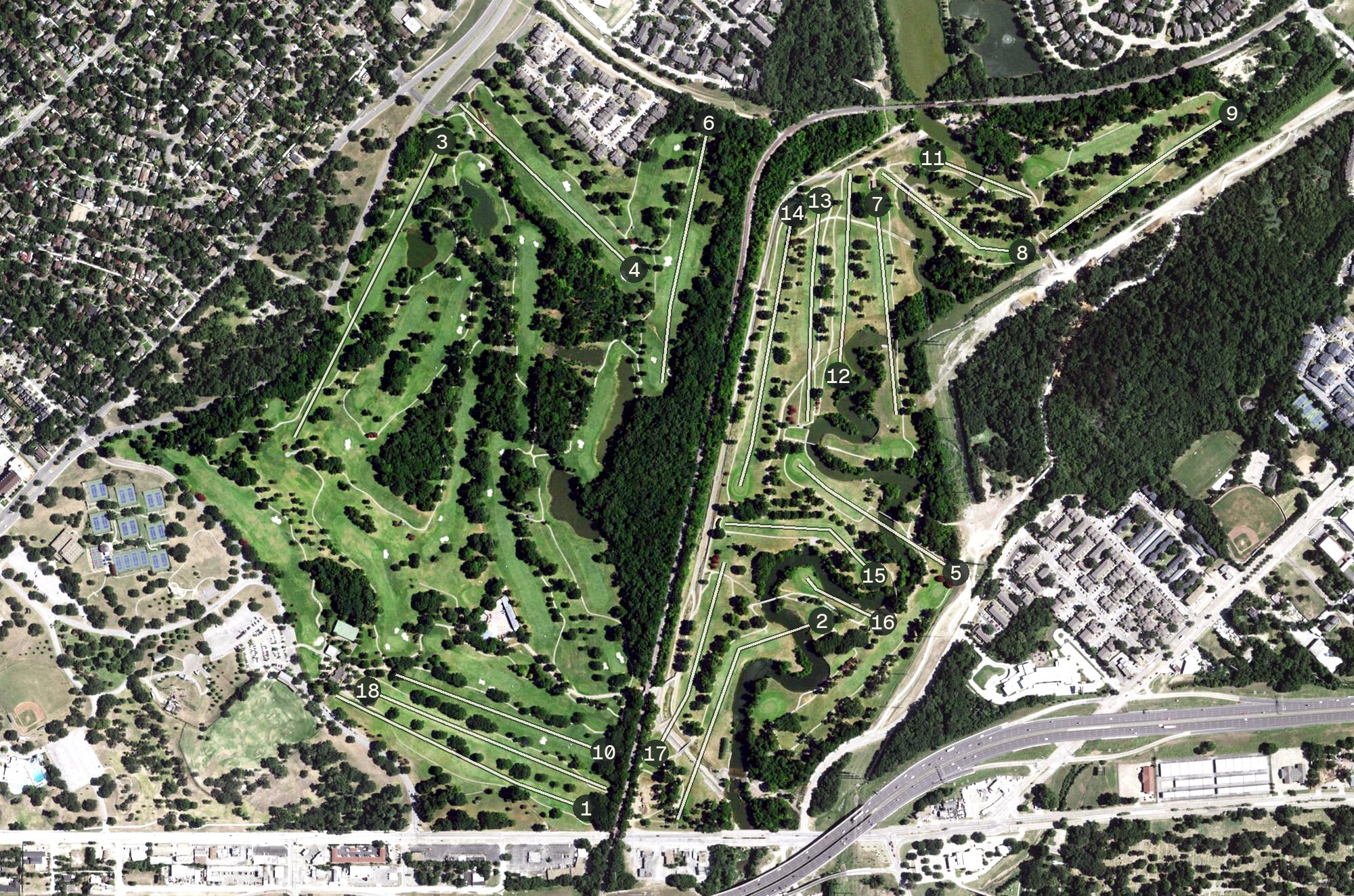 Aerial view of Tenison Park Golf Course, TX