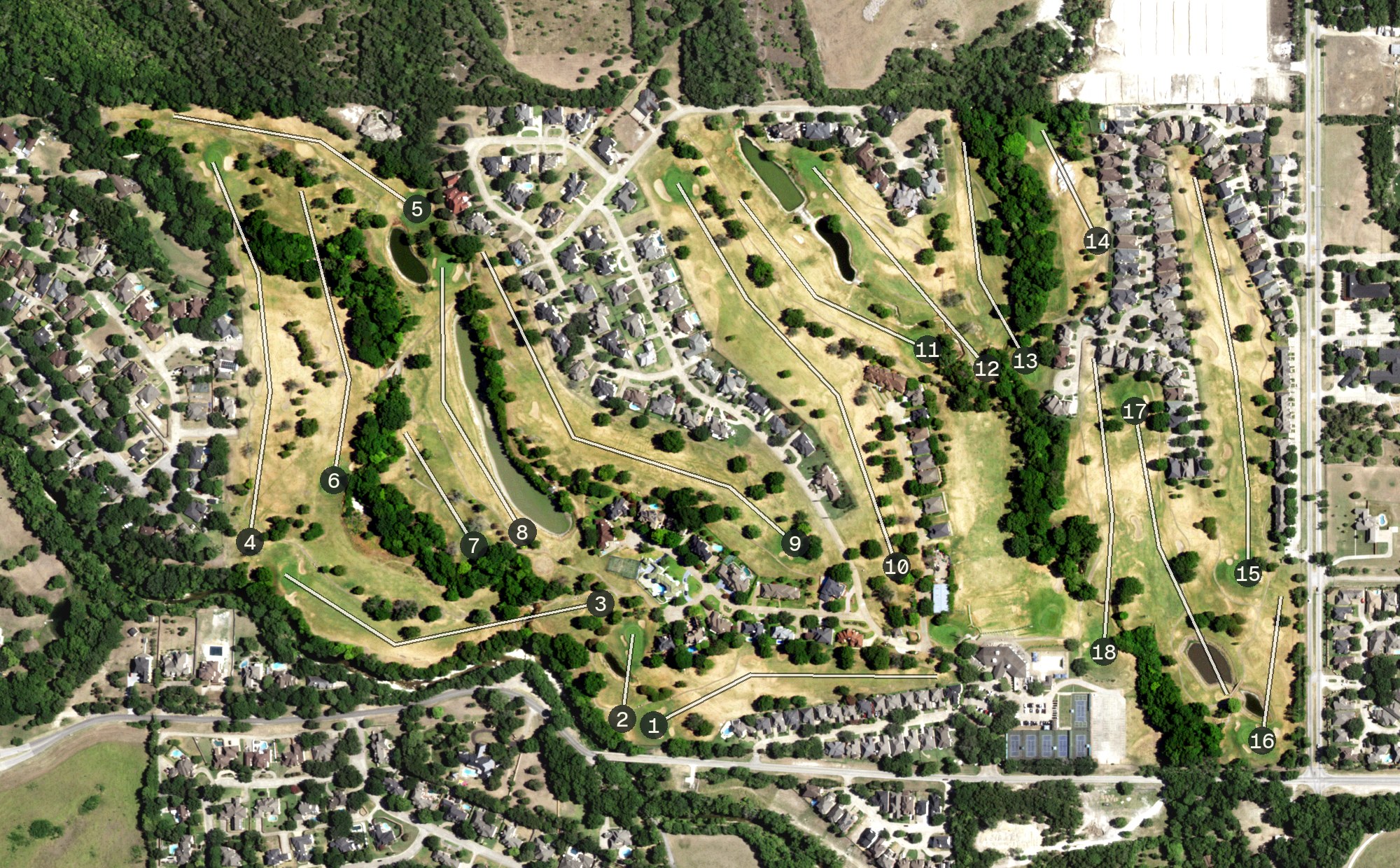 Aerial view of Thorntree Golf Club, TX