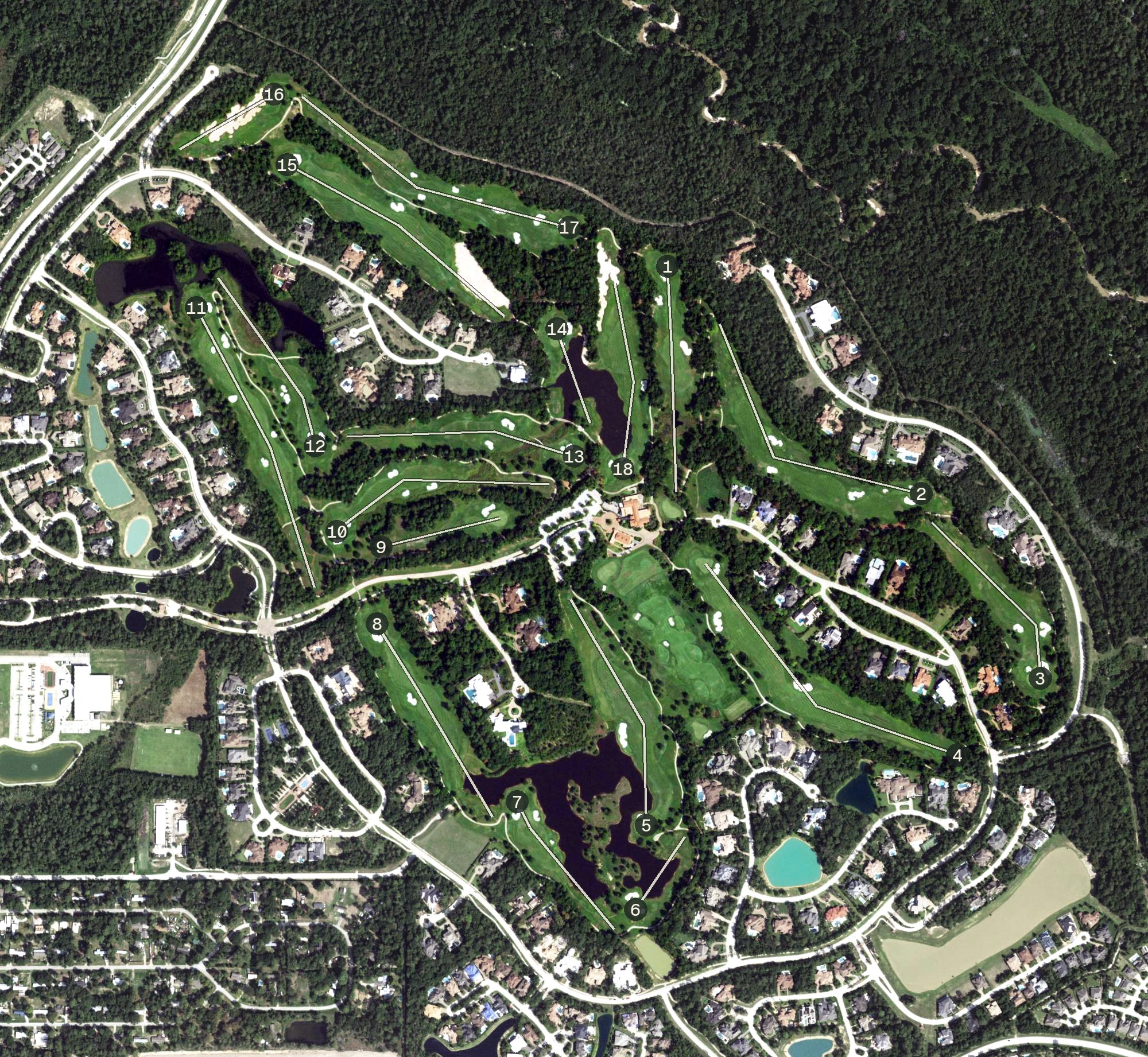 Aerial view of Tom Fazio Championship Course at Carlton Woods, TX