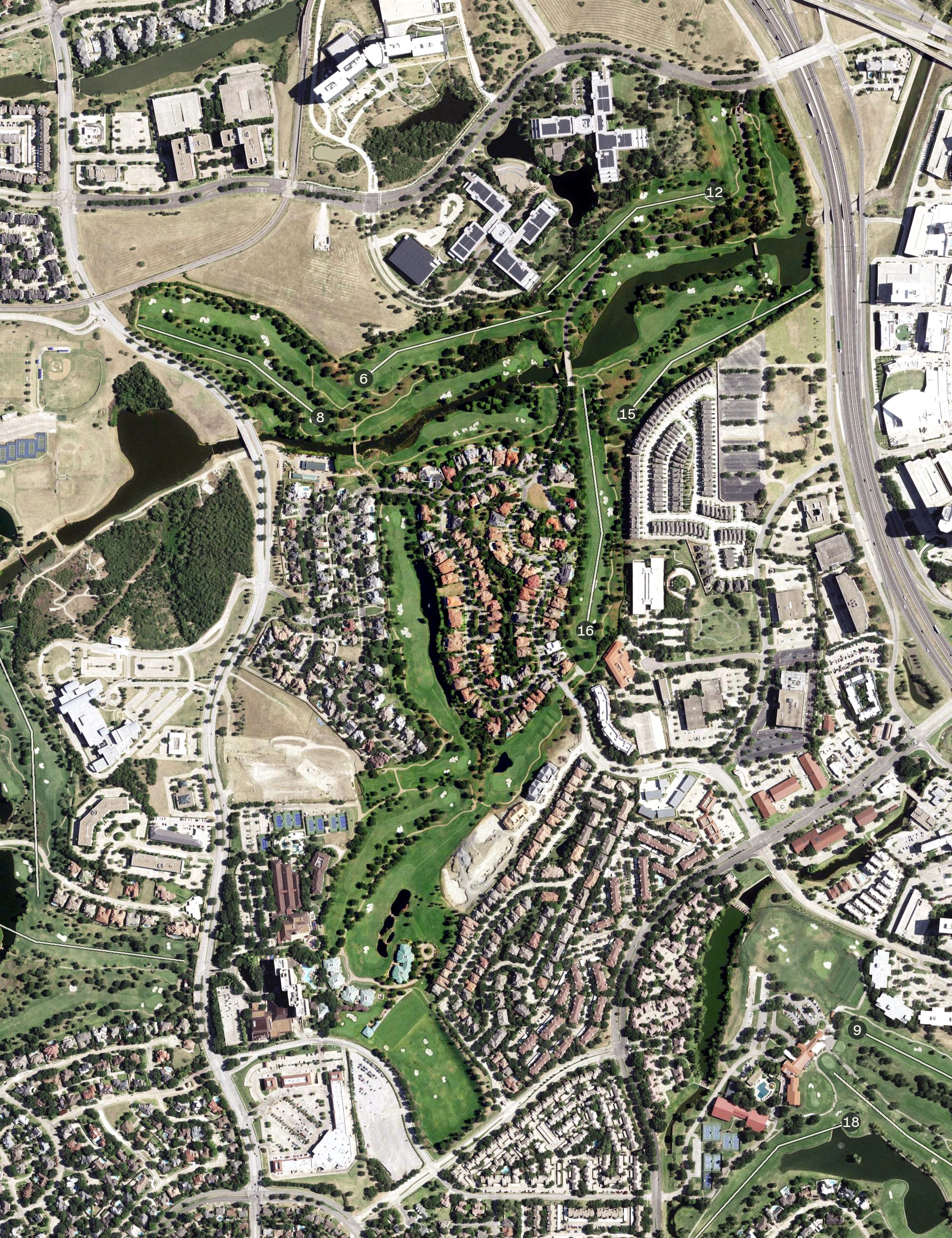 Aerial view of TPC Four Seasons Las Colinas, TX