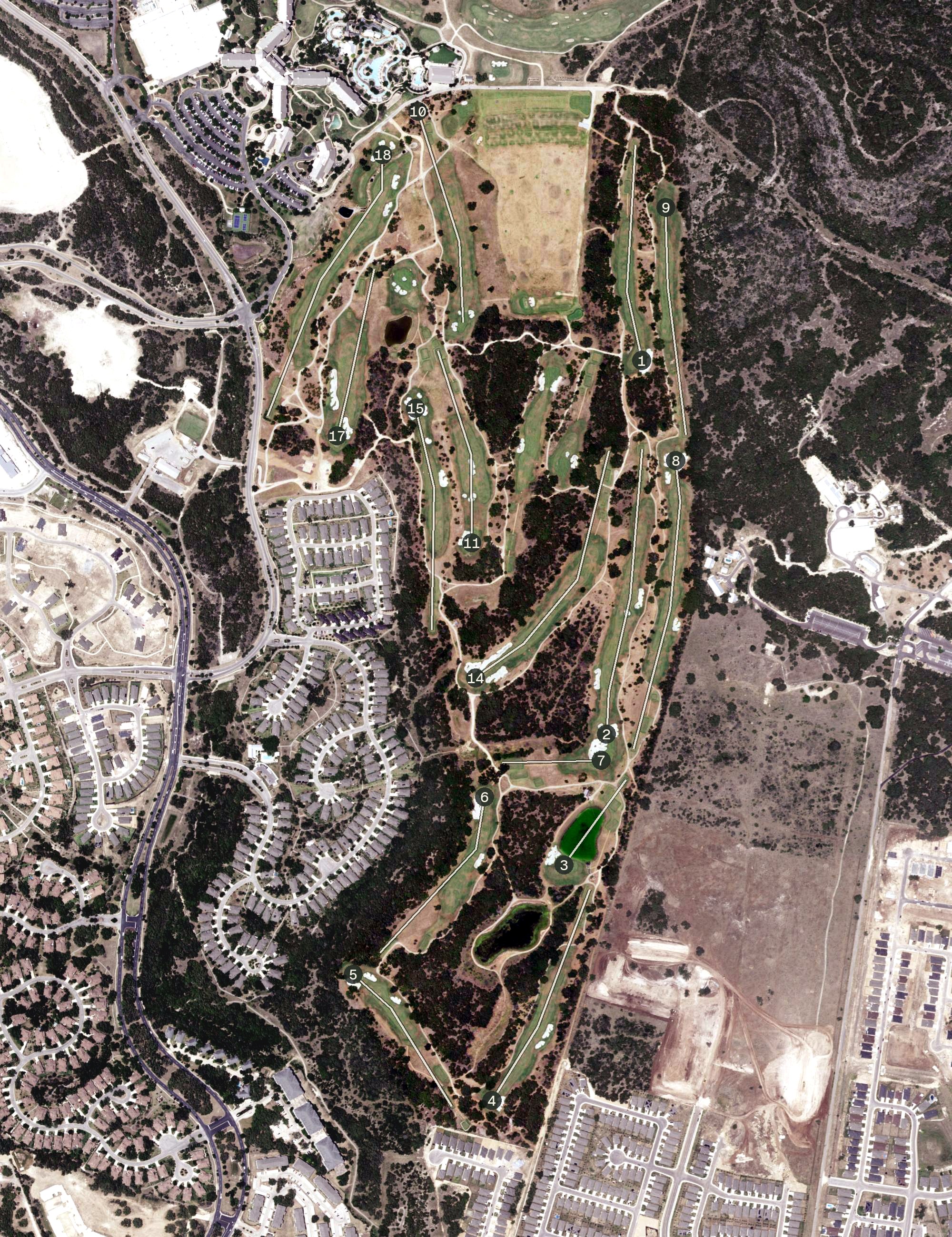Aerial view of TPC San Antonio Oaks Course, TX