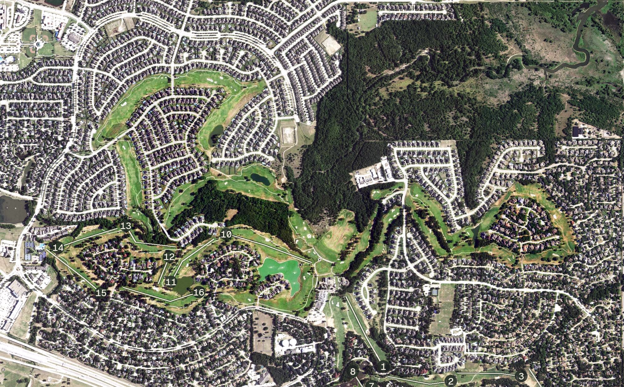 Aerial view of Trophy Club Country Club Golf Course, TX