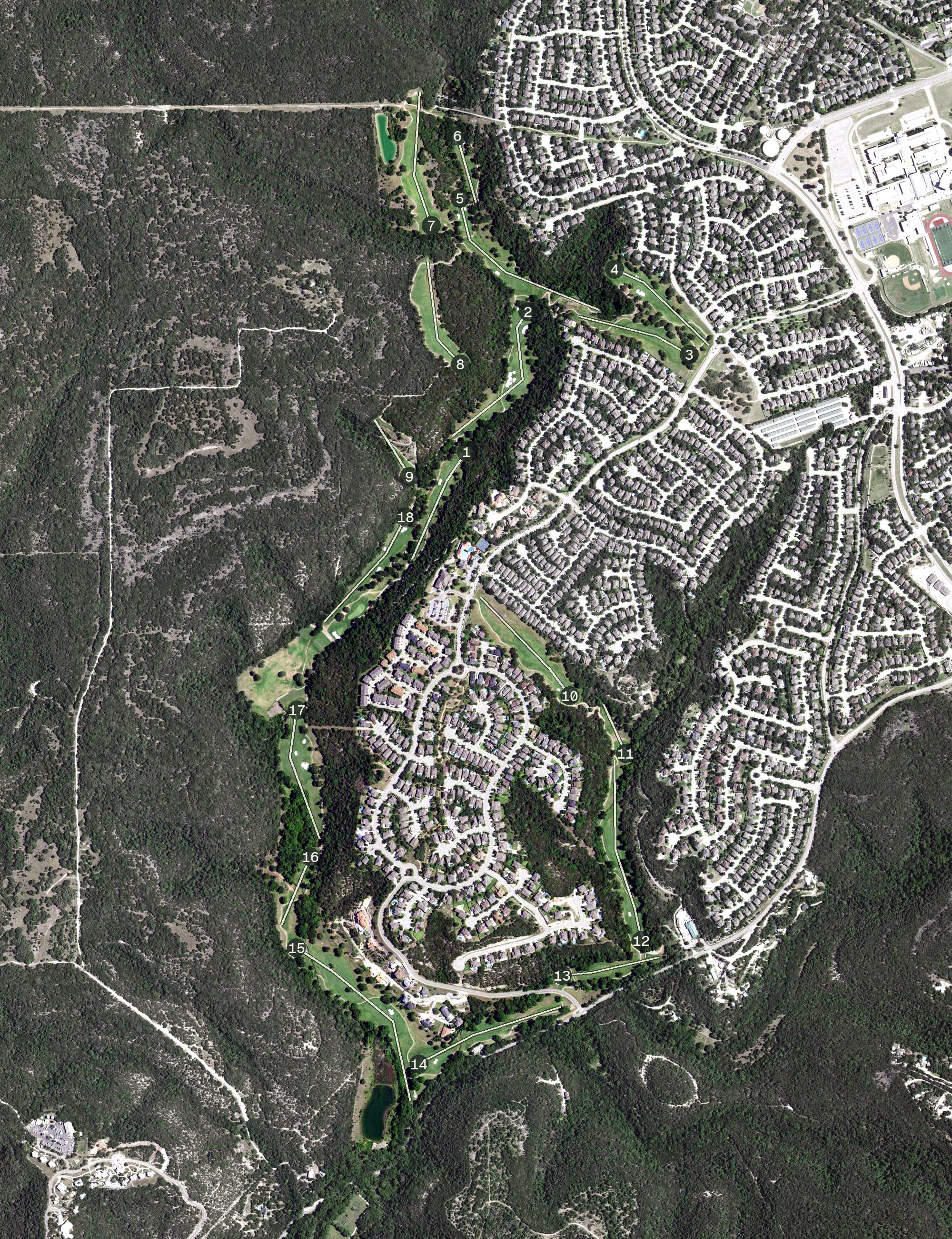 Aerial view of Twin Creeks Country Club, TX