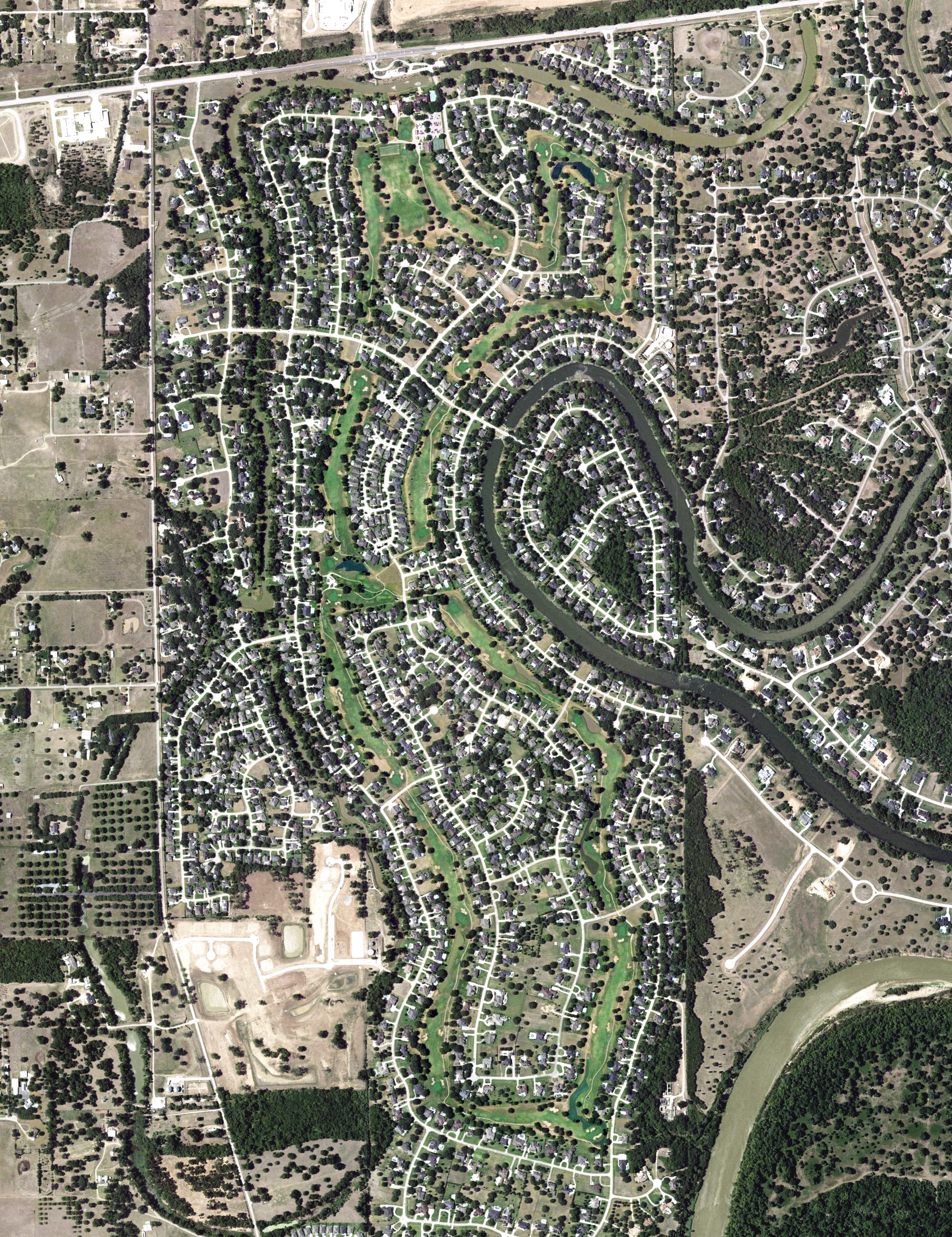 Aerial view of Weston Lakes Country Club, TX