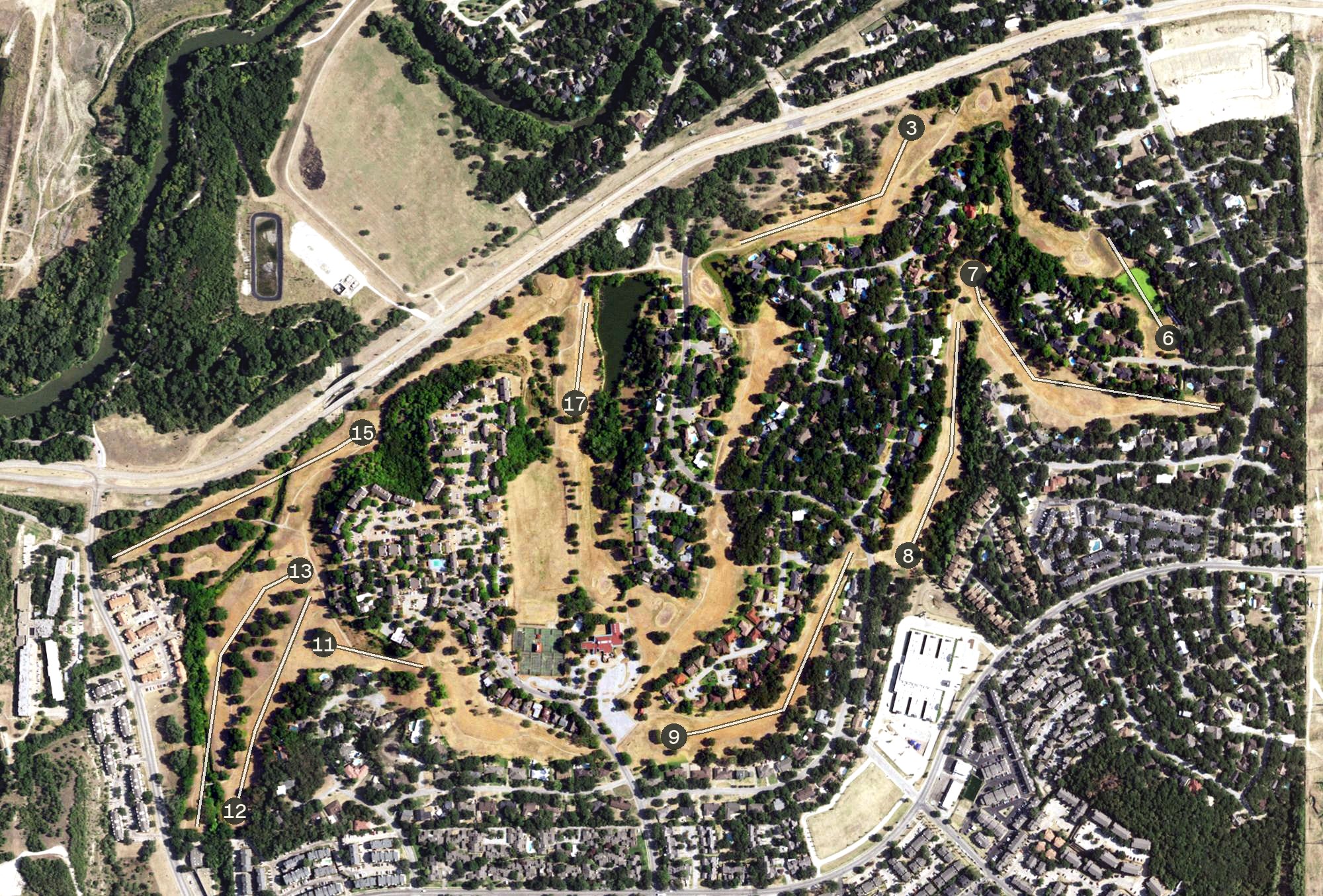 Aerial view of Woodhaven Country Club, TX